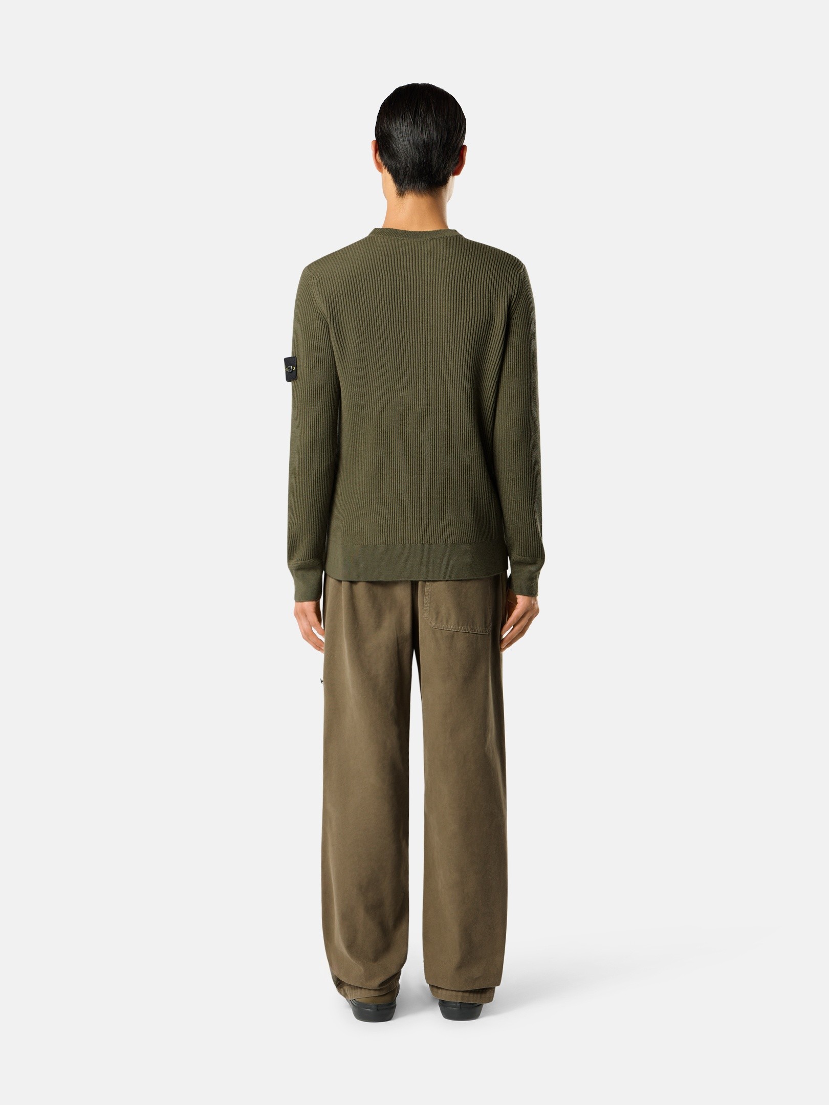 Military Green Regular-fit crewneck sweater with fine-ribbed trims