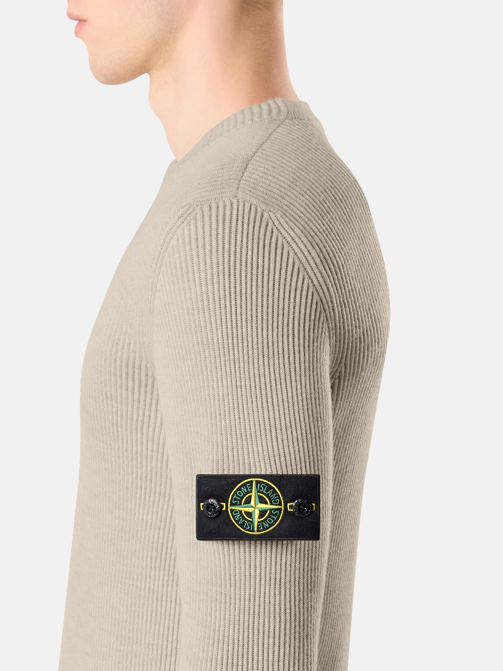 Sand Melange Regular-fit crewneck jumper with fine-ribbed trims