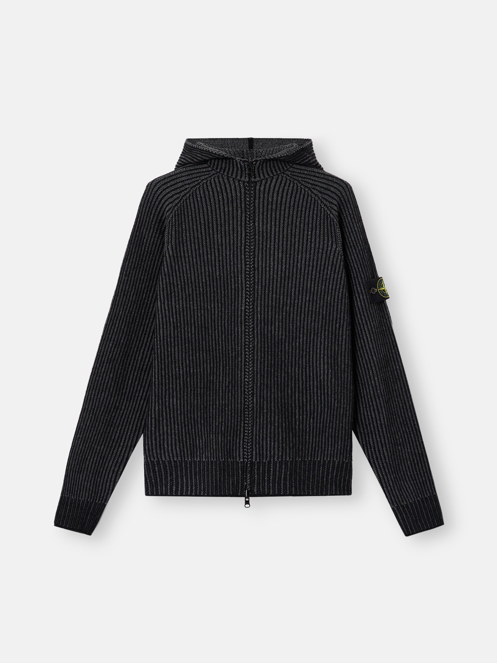Black Regular-fit reversible hooded zip-up jumper with raglan