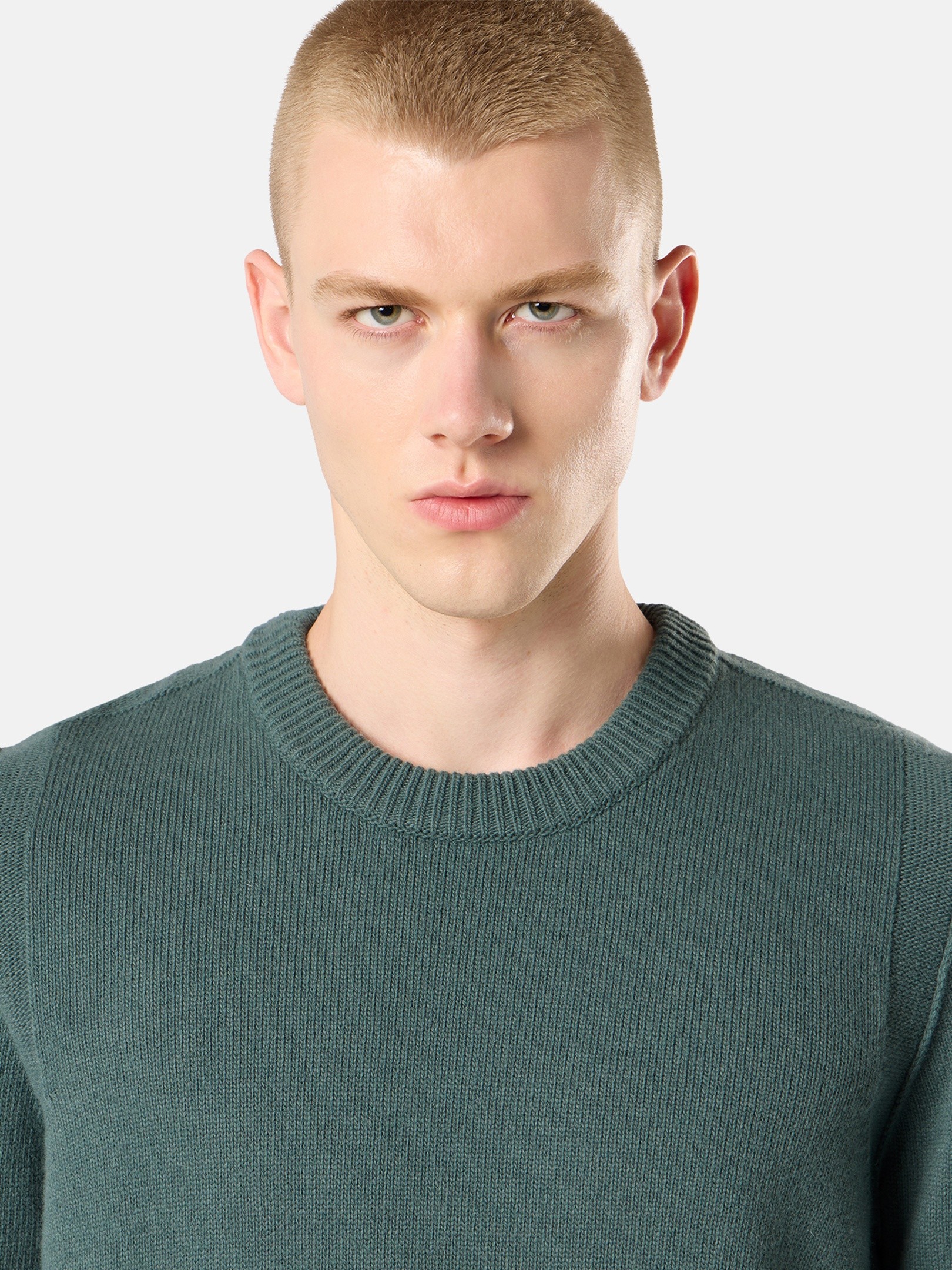 Ocean Green Regular-fit crewneck sweater with ribbed trims 5100072