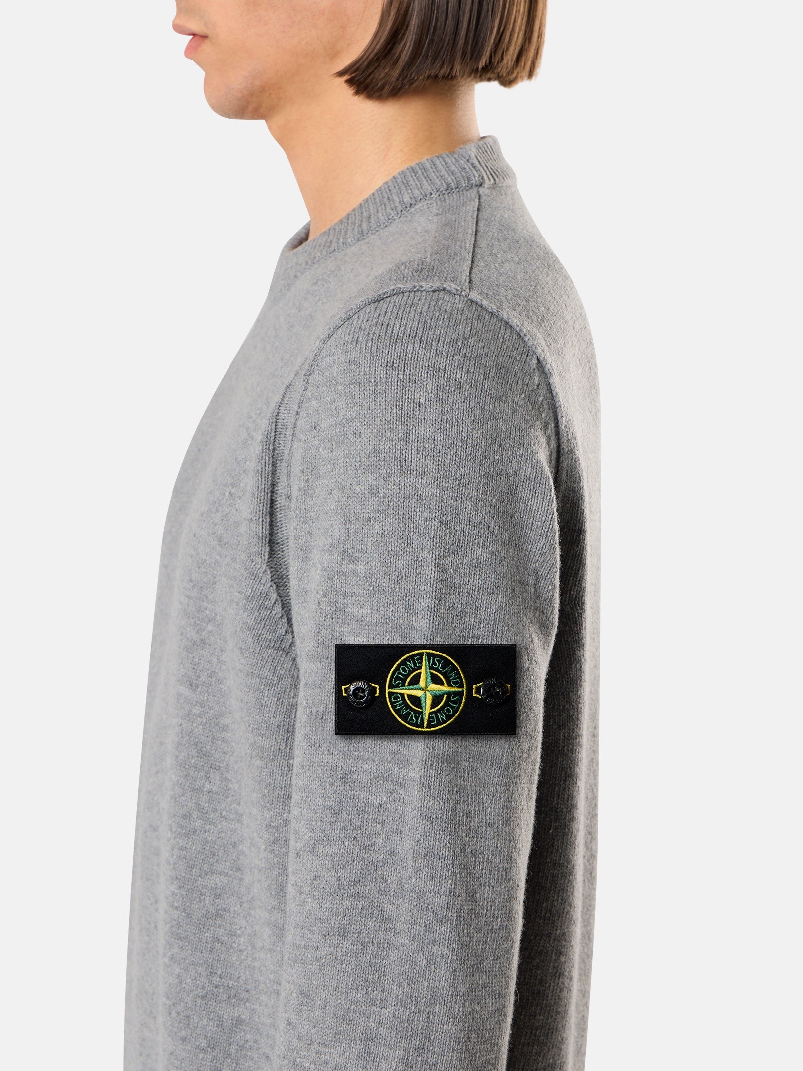 Gray Melange Regular-fit crewneck sweater with ribbed trims