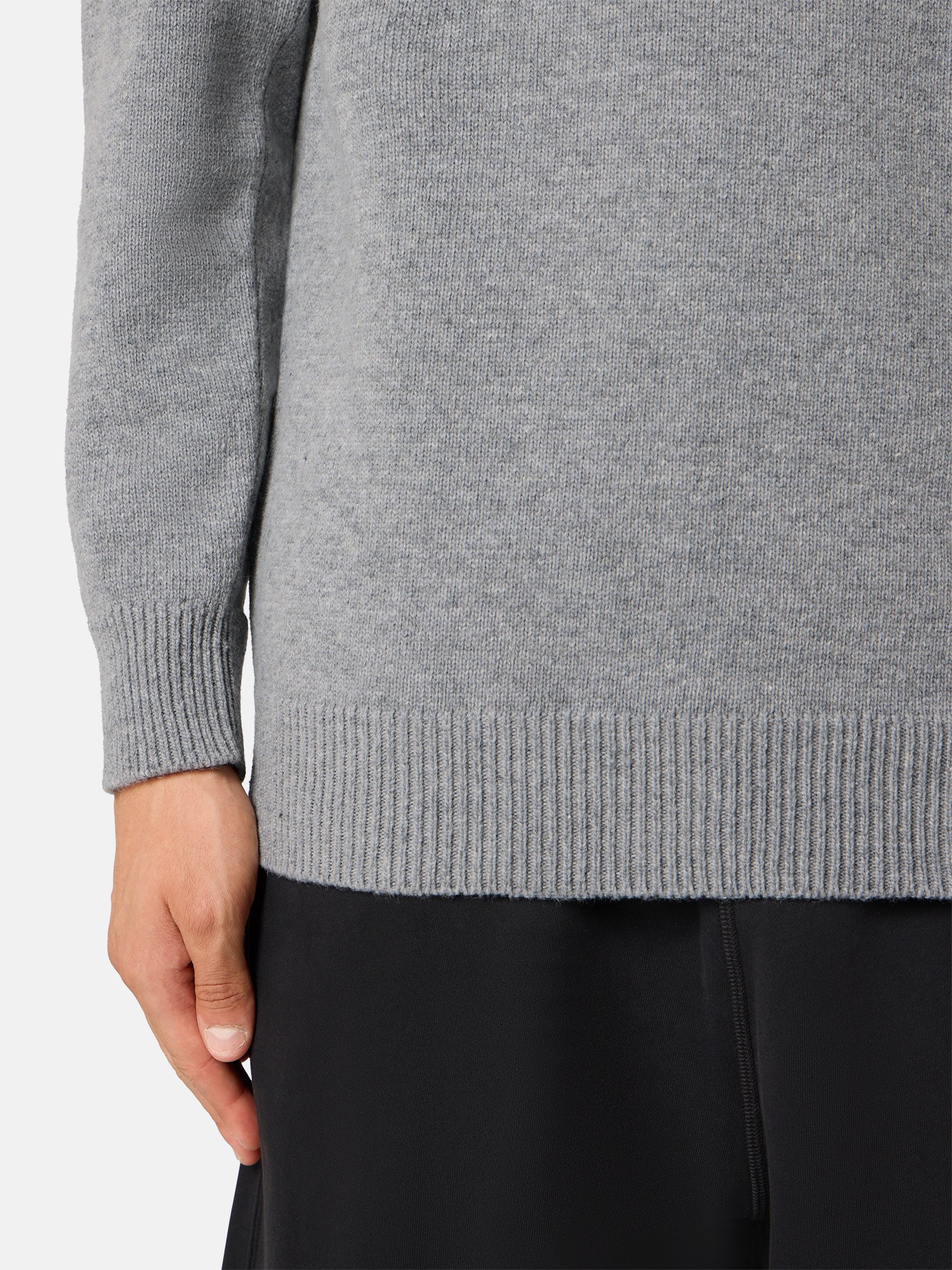 Gray Melange Regular-fit crewneck sweater with ribbed trims