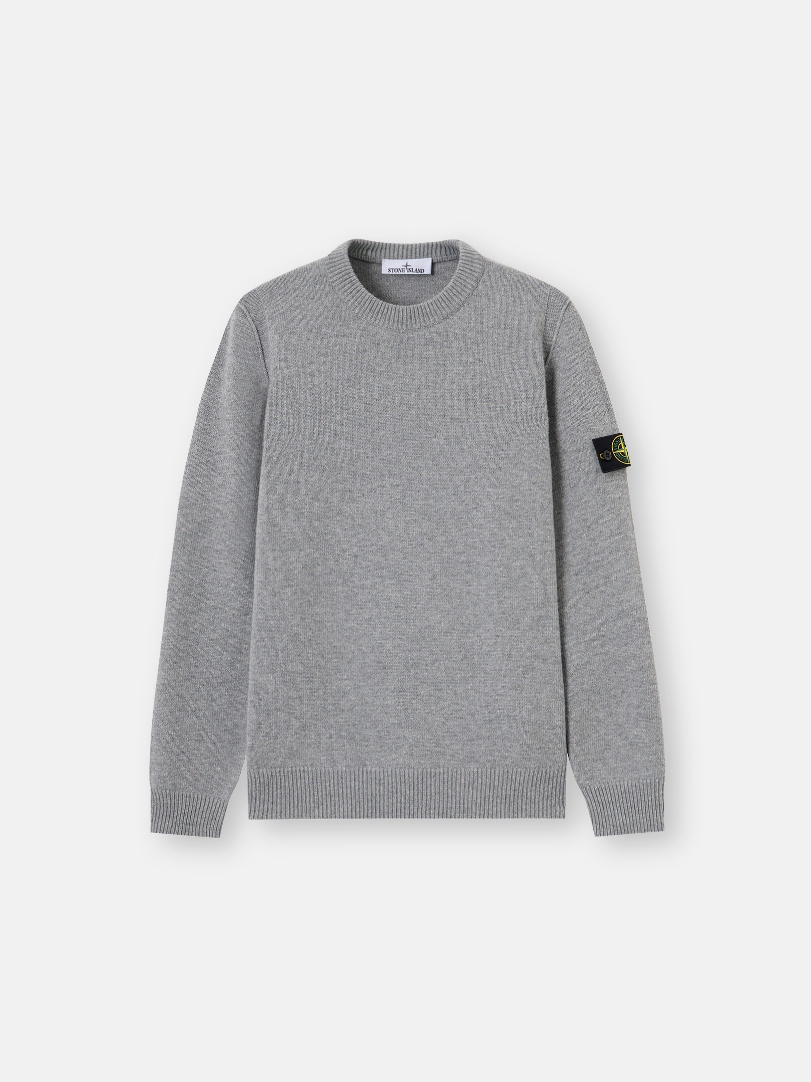 Gray Melange Regular-fit crewneck sweater with ribbed trims