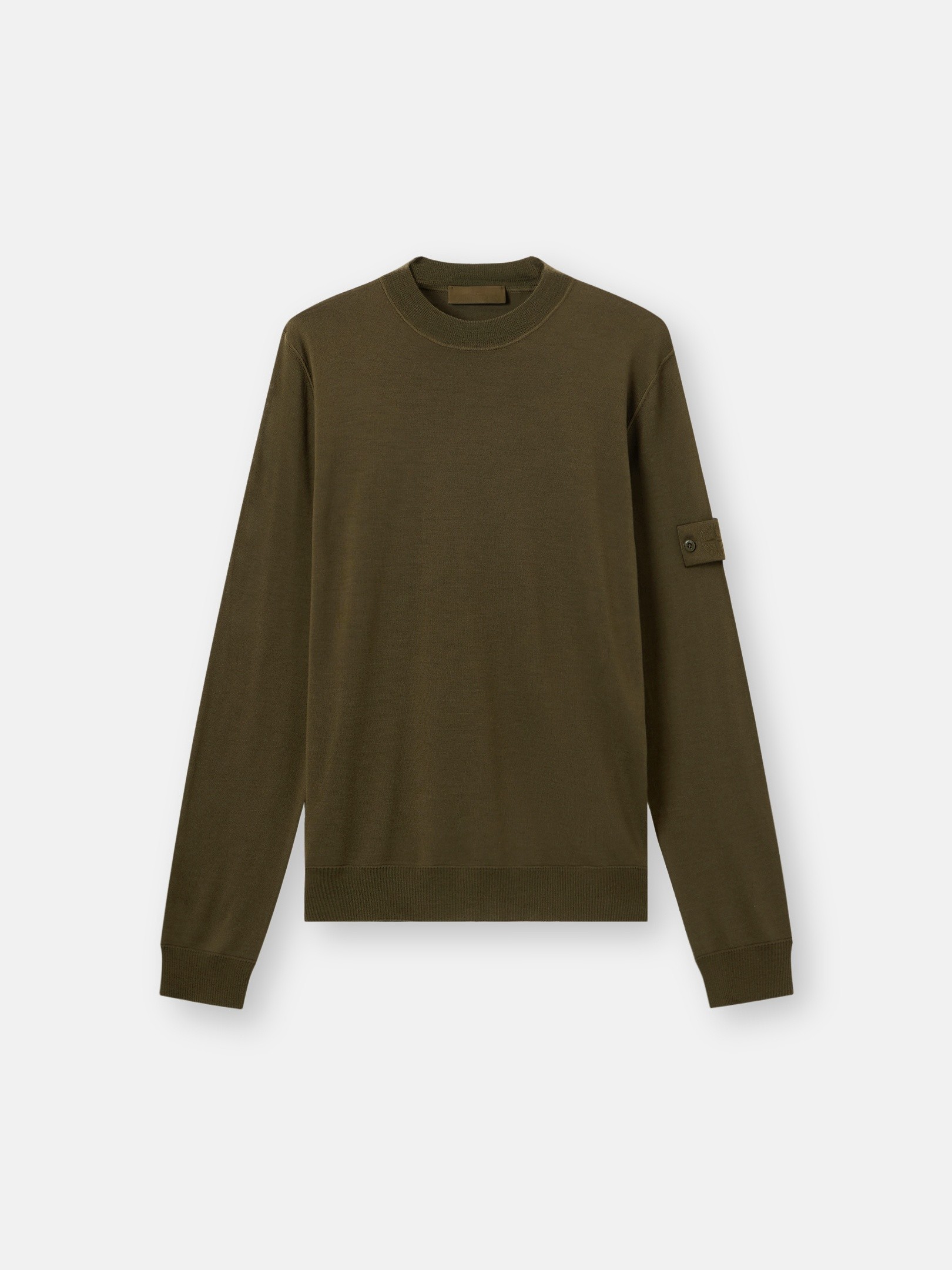 Military Green Regular-fit crewneck sweater with ribbed trims