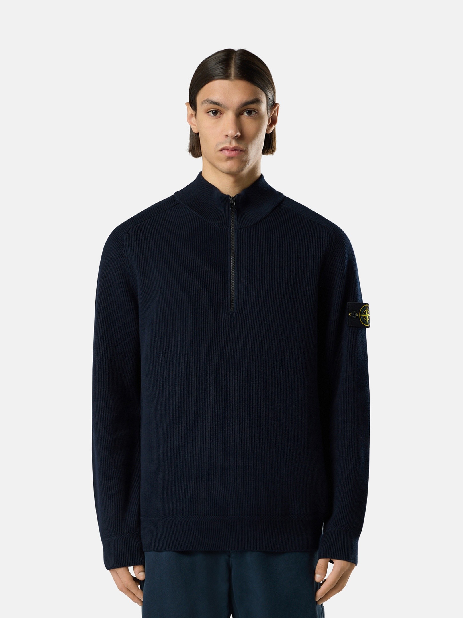 Navy Blue Regular-fit half-zipper sweater 5100124 RIBBED SOFT