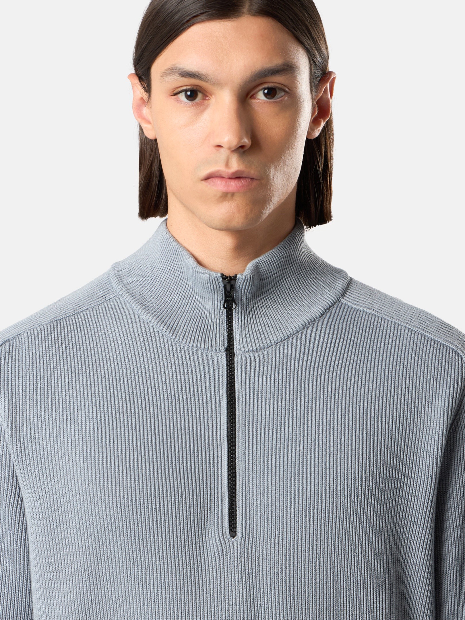 Ash Gray Regular-fit half-zipper sweater 5100124 RIBBED SOFT