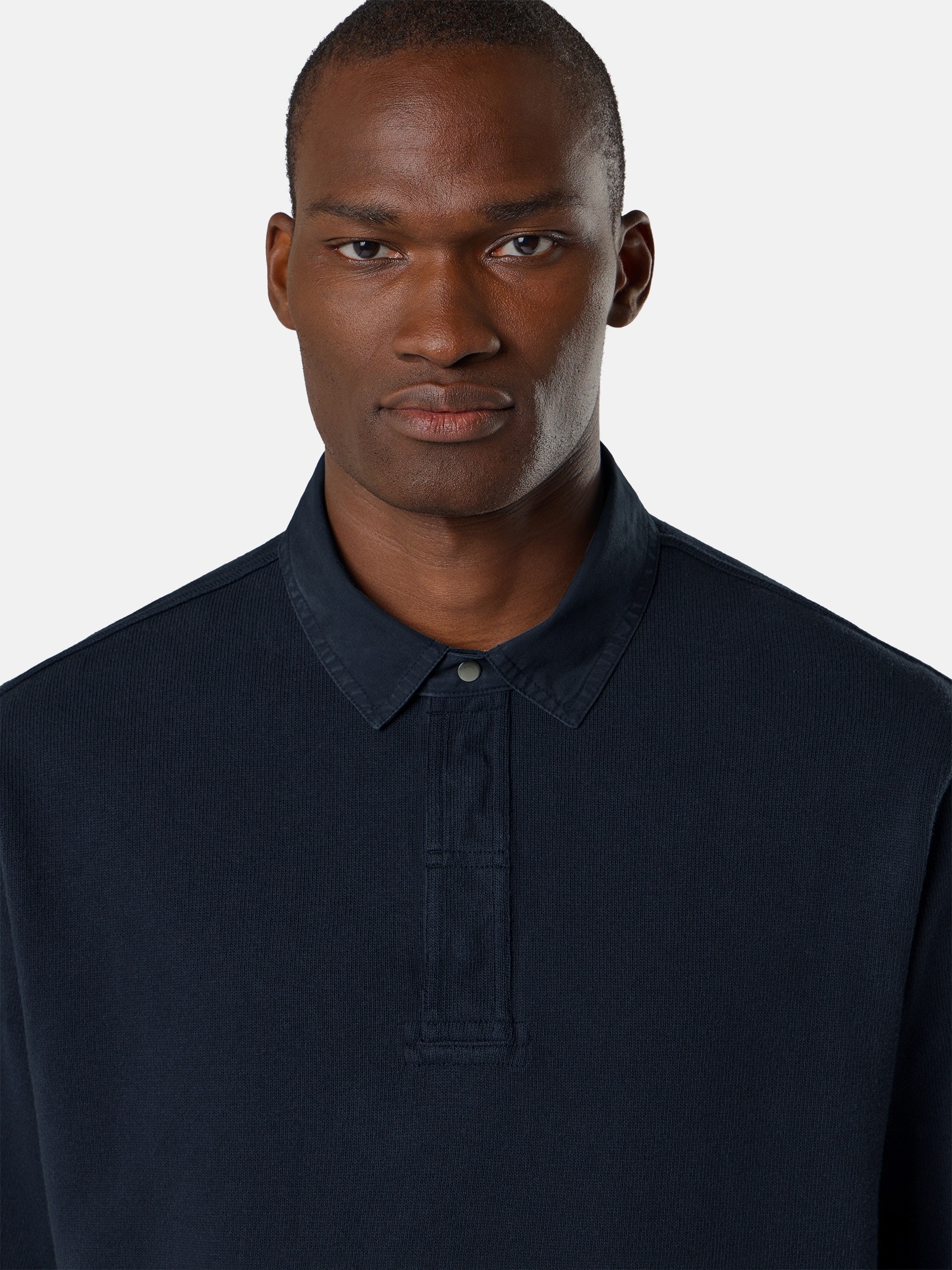 Navy Comfort-fit polo collar sweatshirt with snap placket 6100001