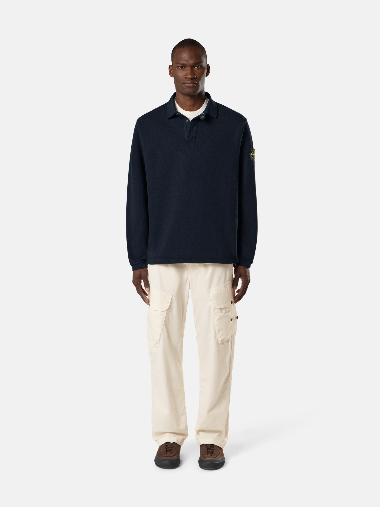 Navy Comfort-fit polo collar sweatshirt with snap placket 6100001