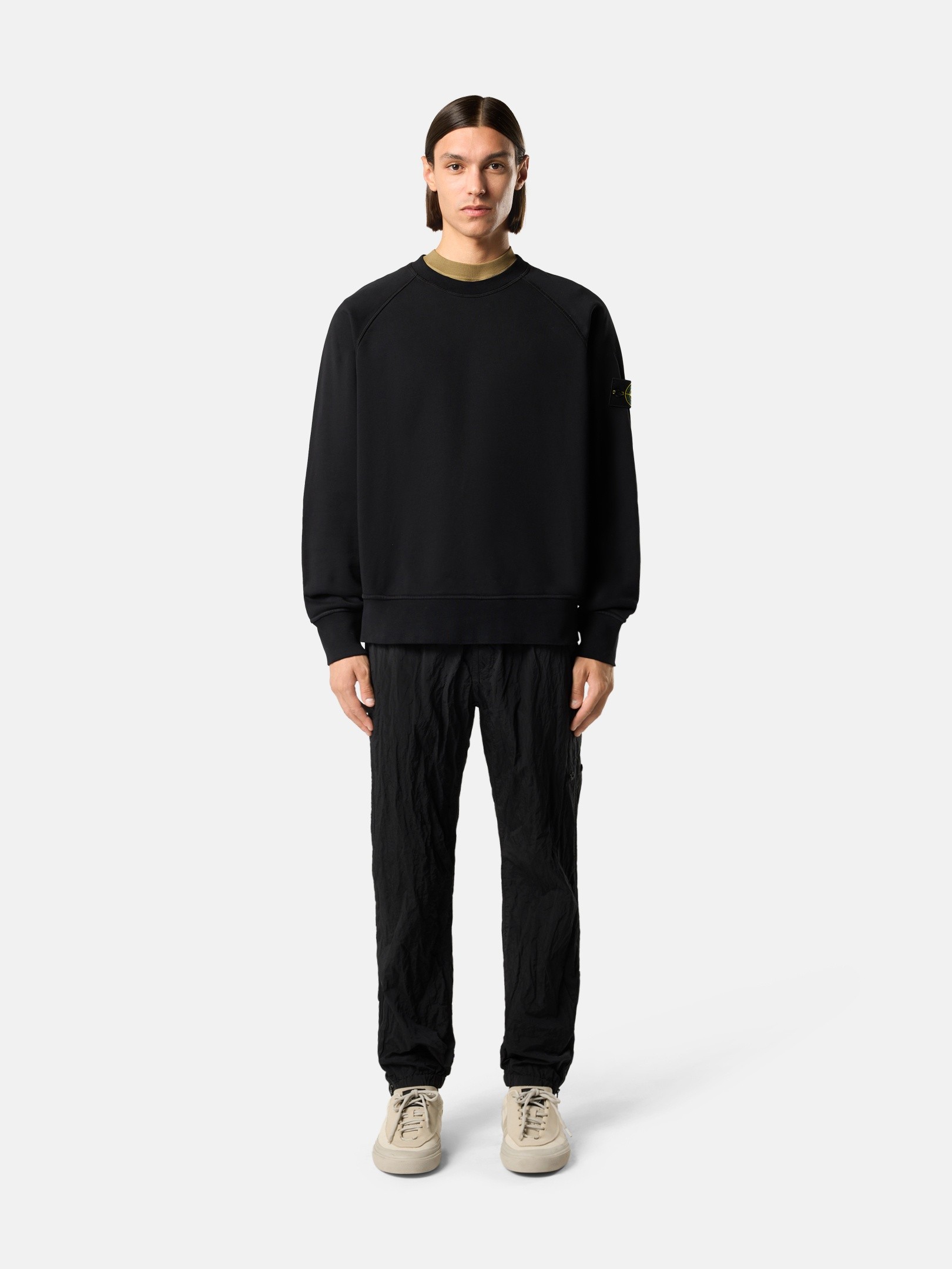 た*く様 stone  コットンニット スウェット 黒 ブラック X Black Oversized-fit crewneck sweatshirt with raglan sleeves