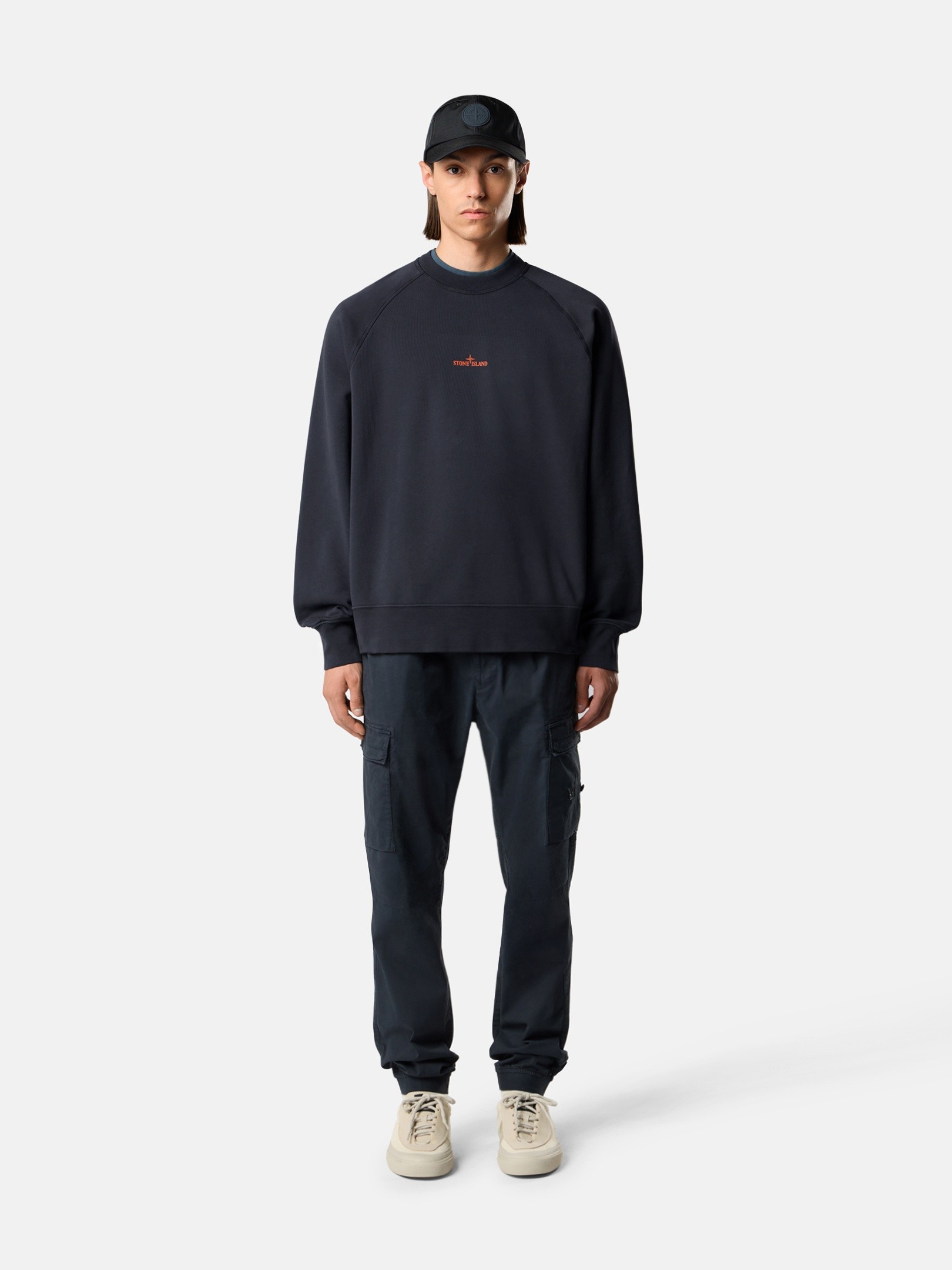 Navy Oversized-fit crewneck sweatshirt with 
