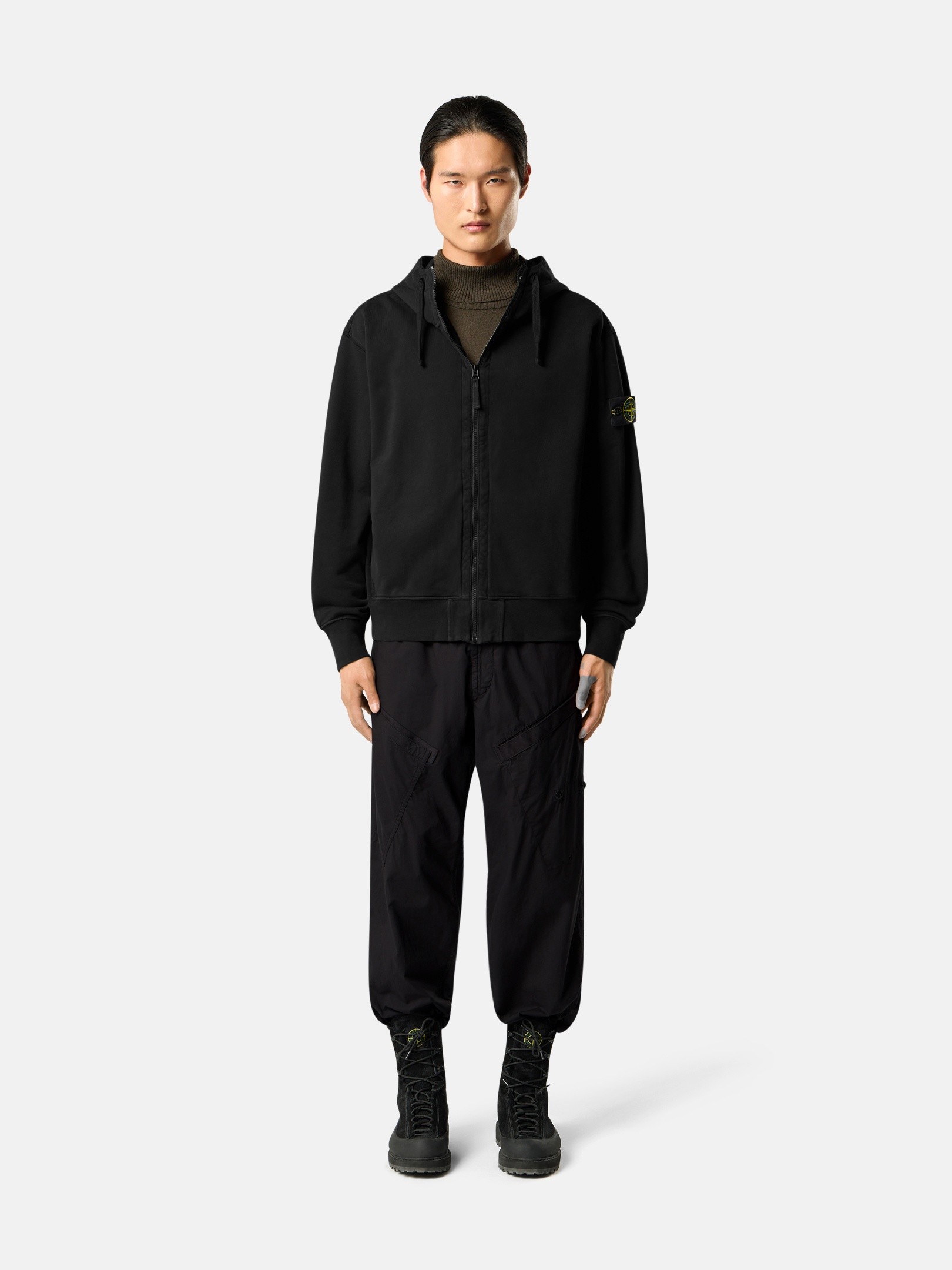Black Oversized-fit zip-up hooded sweatshirt with pockets 6100009