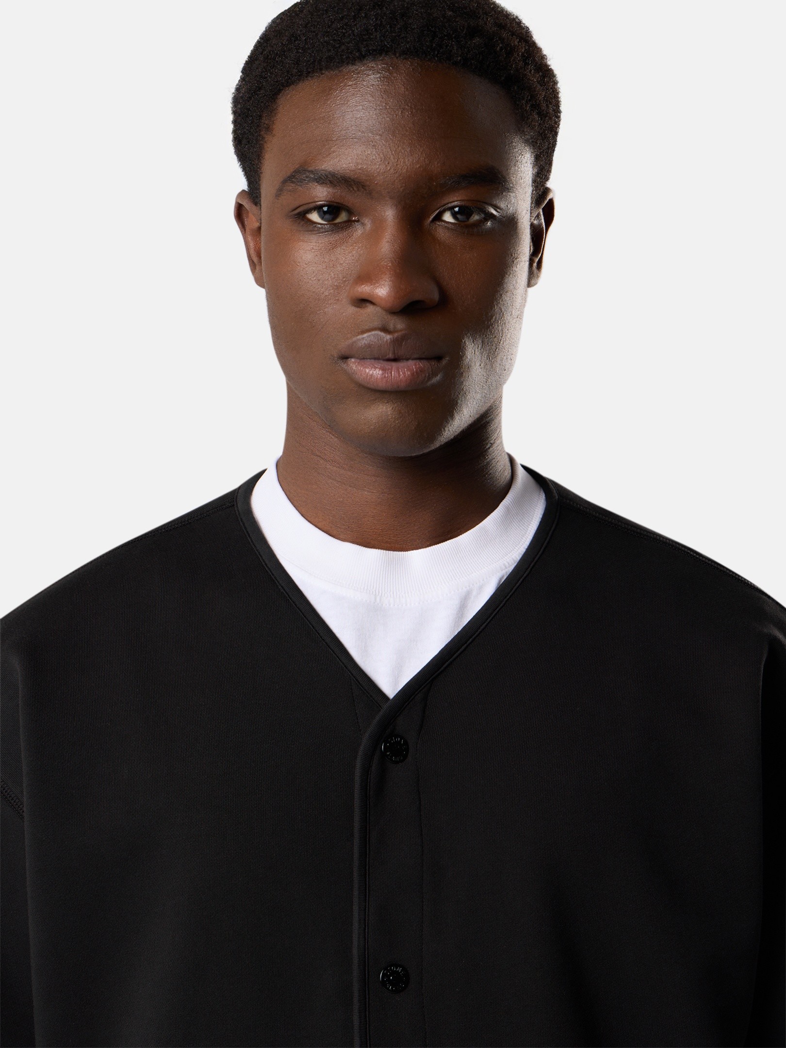 Black Oversized-fit cardigan sweatshirt with snap closure 6100010
