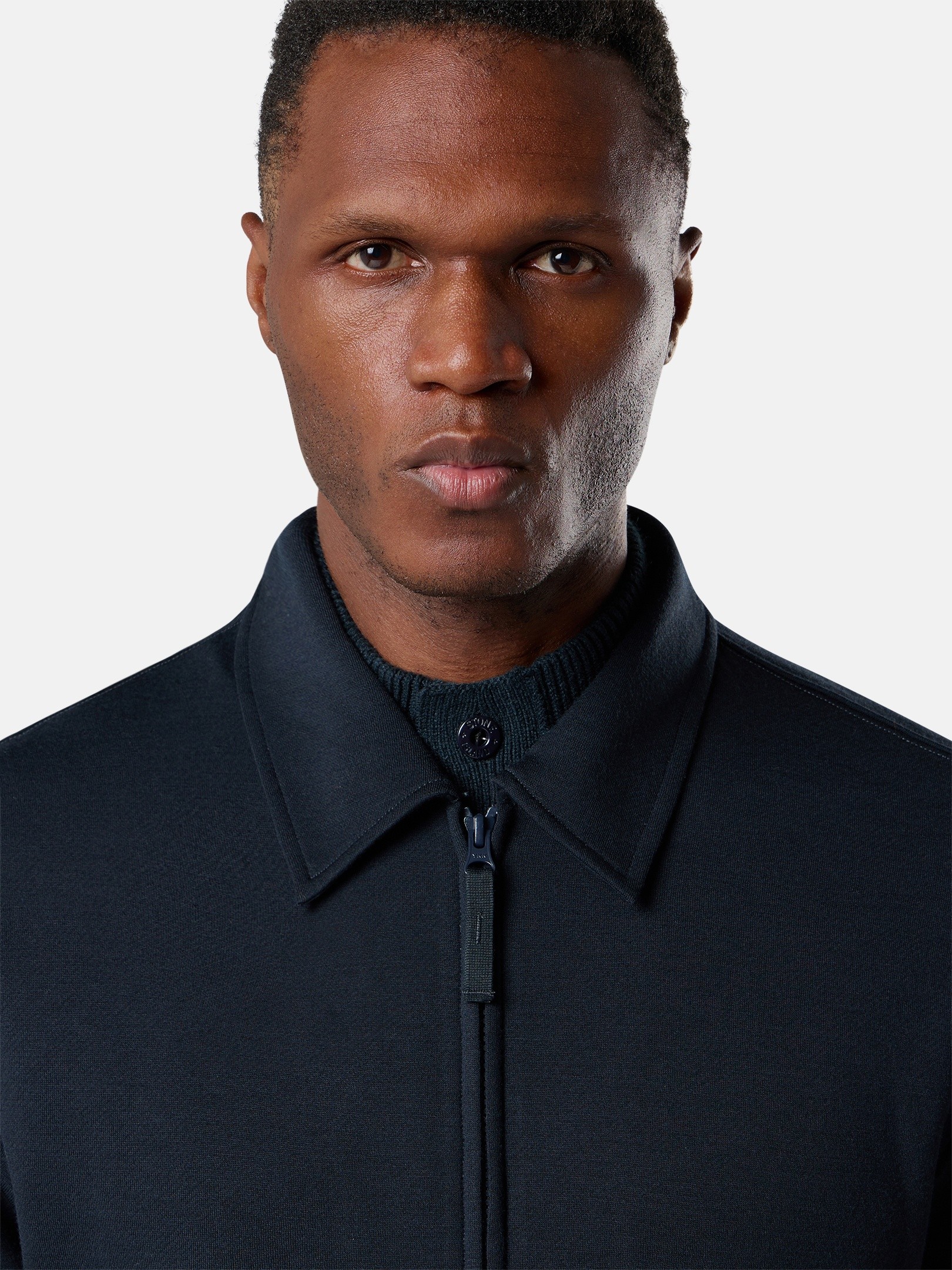 Navy Blue Comfort-fit zip-up collared sweatshirt with pockets
