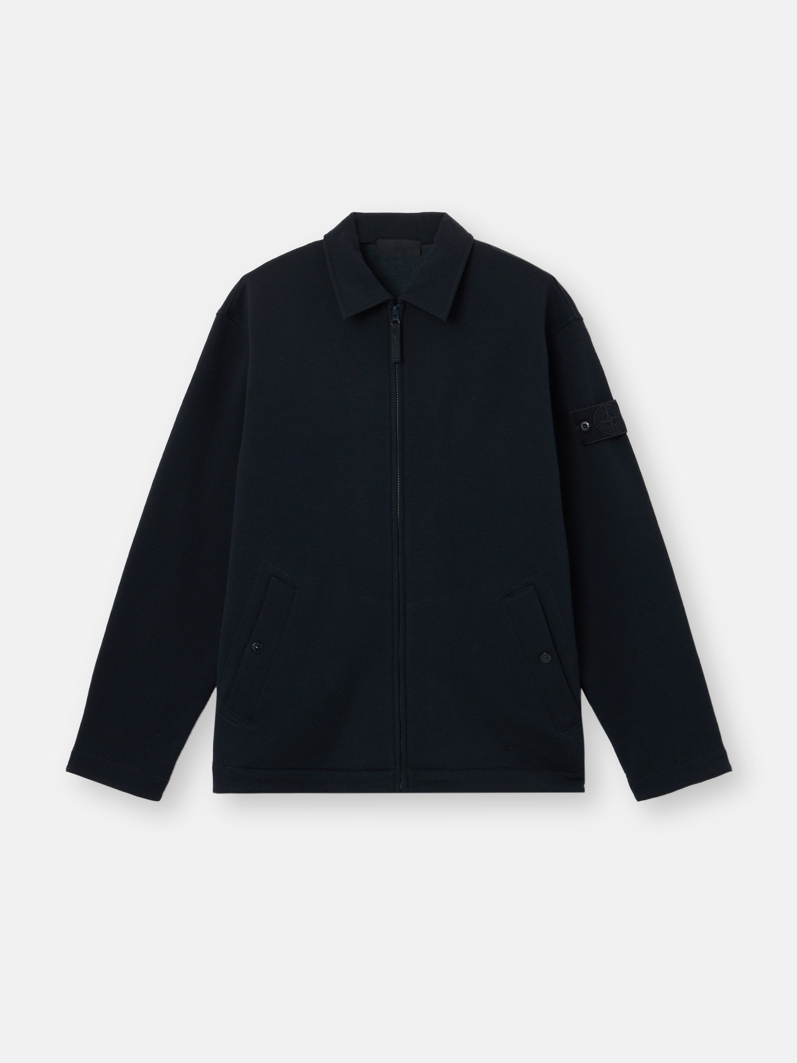 Navy Blue Comfort-fit zip-up collared sweatshirt with pockets