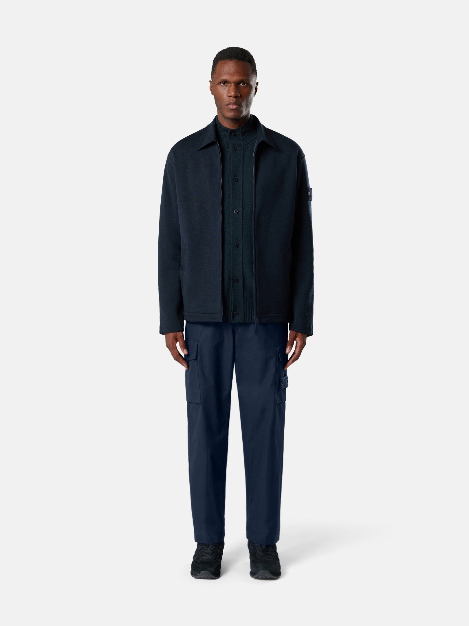 Navy Blue Comfort-fit zip-up collared sweatshirt with pockets