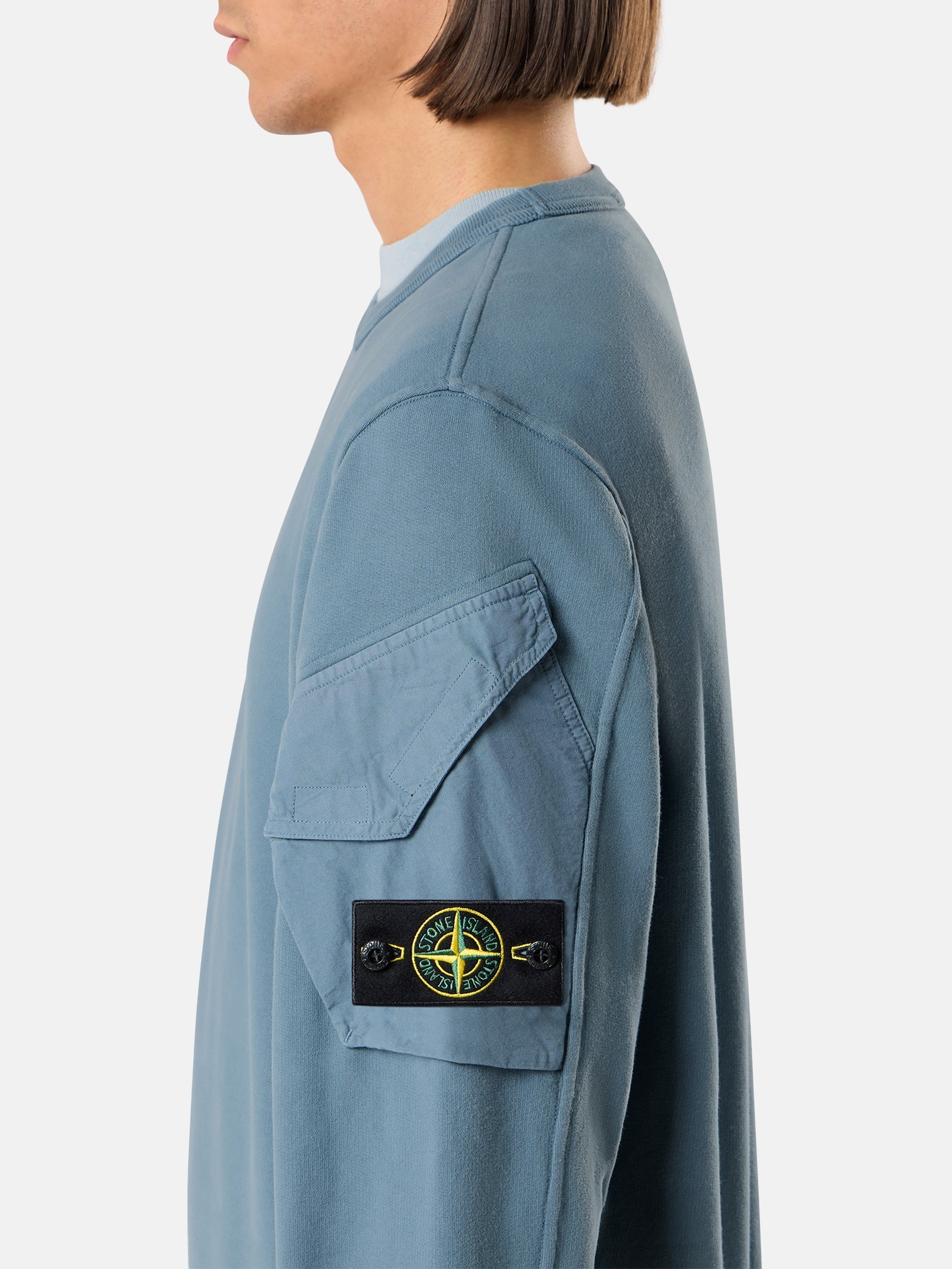 Steel Blue Regular-fit crewneck sweatshirt with sleeve pocket
