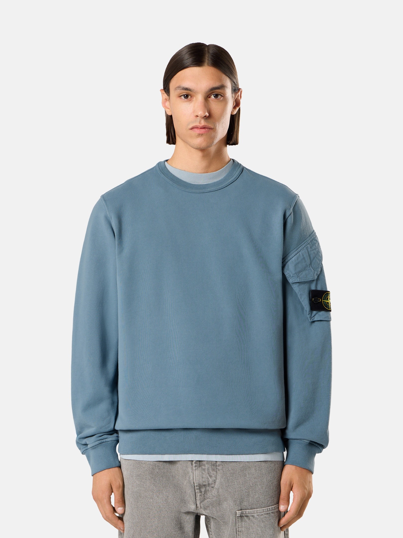Steel Blue Regular-fit crewneck sweatshirt with sleeve pocket