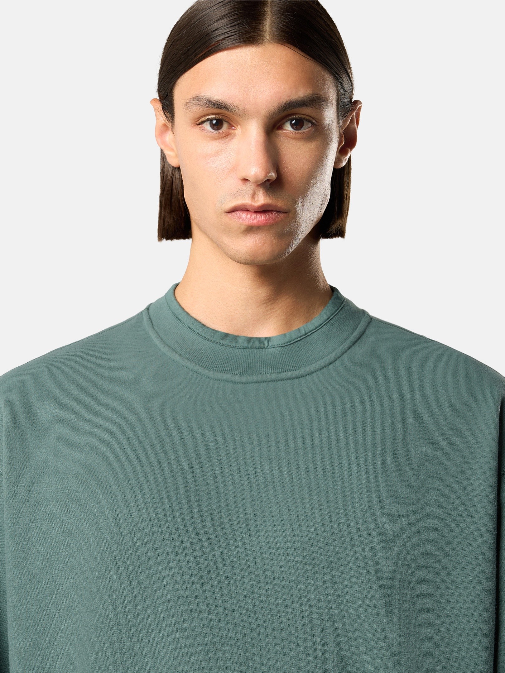 Ocean Green Oversized-fit crewneck sweatshirt with ribbed trims