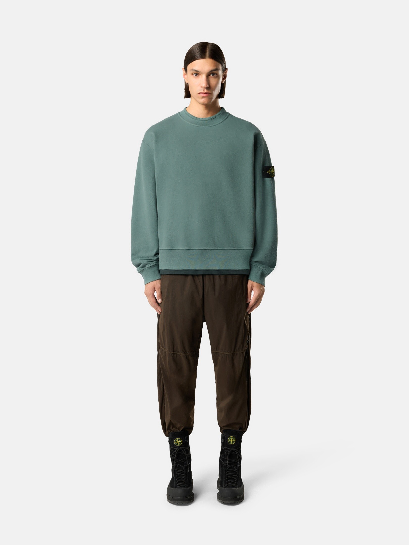 STONE  JUNIOR オリーブグリーン トレーナー Ocean Green Oversized-fit crewneck sweatshirt with ribbed trims