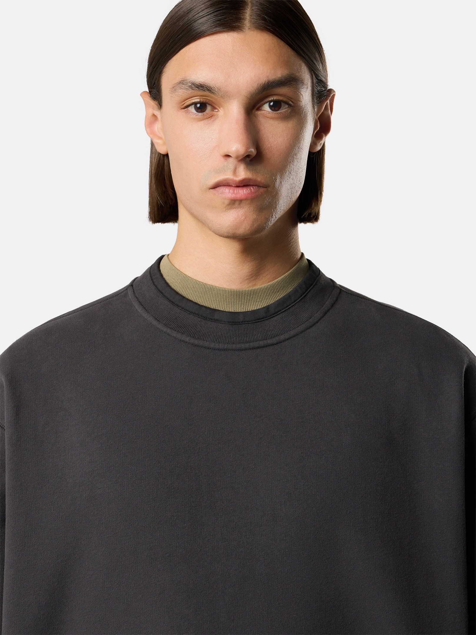 Lead Grey Oversized-fit crewneck sweatshirt with ribbed trims