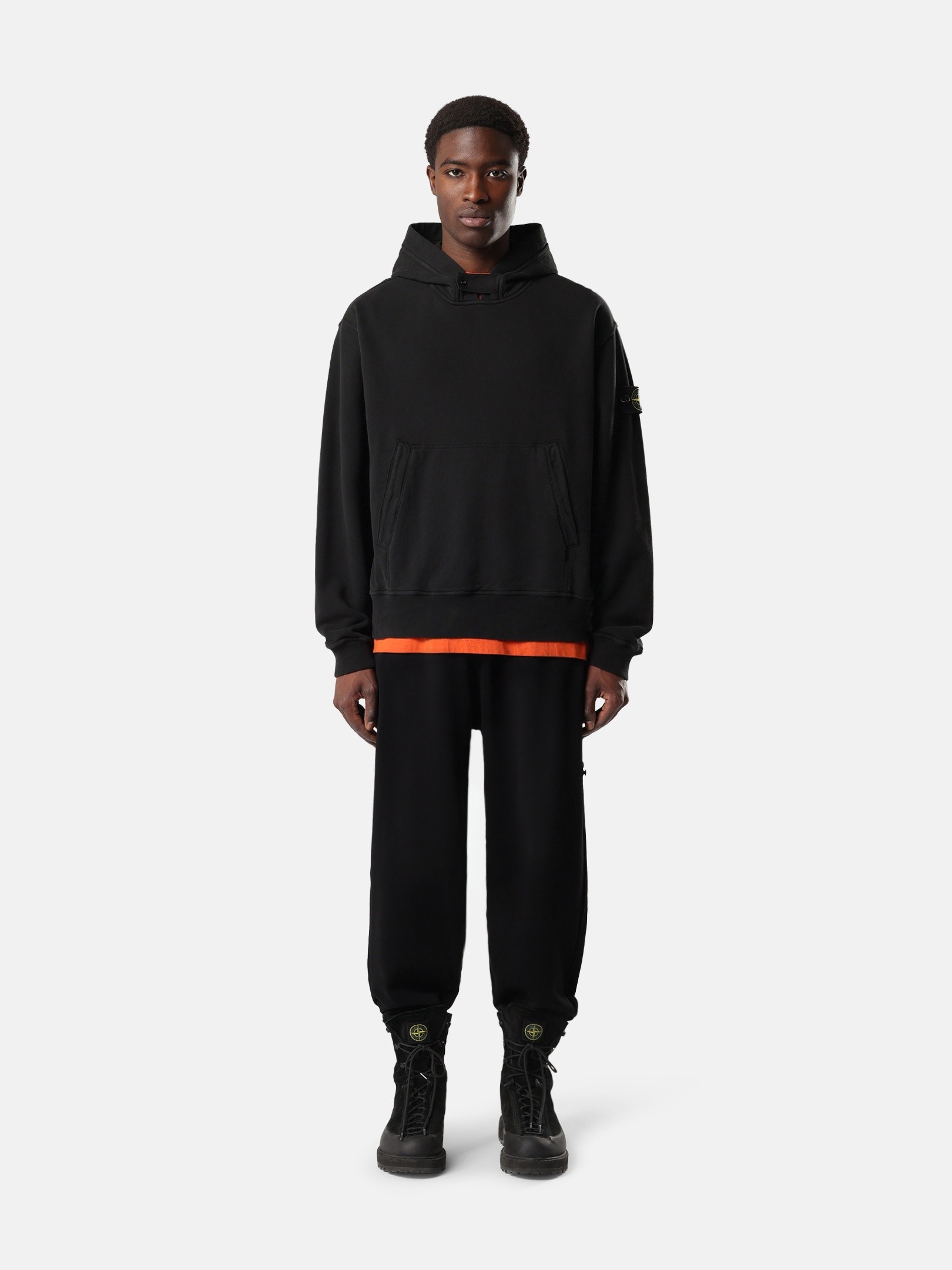 Black Oversized-fit zip-up hooded sweatshirt with pouch pocket