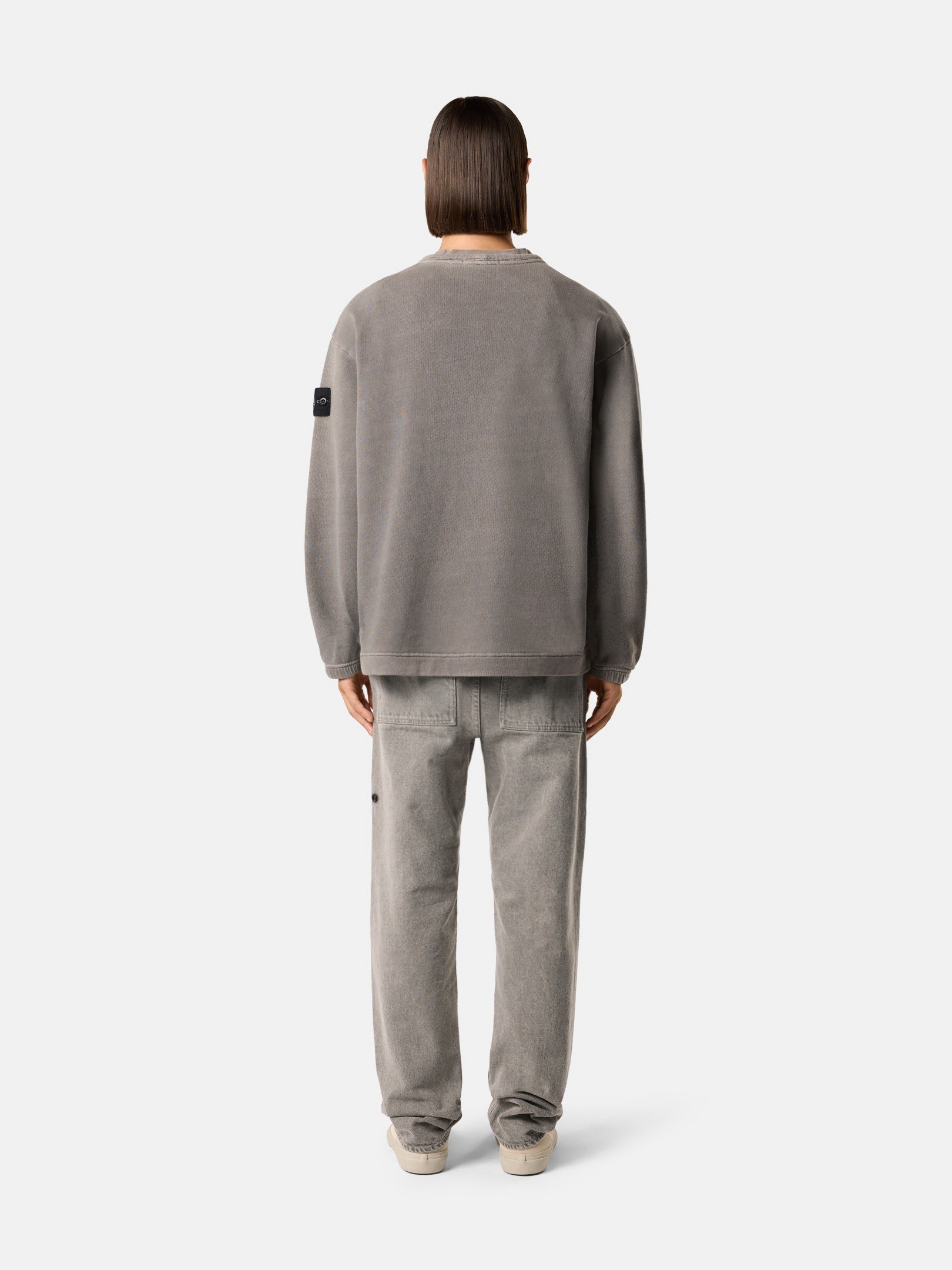 Grey Oversized-fit crewneck sweatshirt with chest pocket 6100028