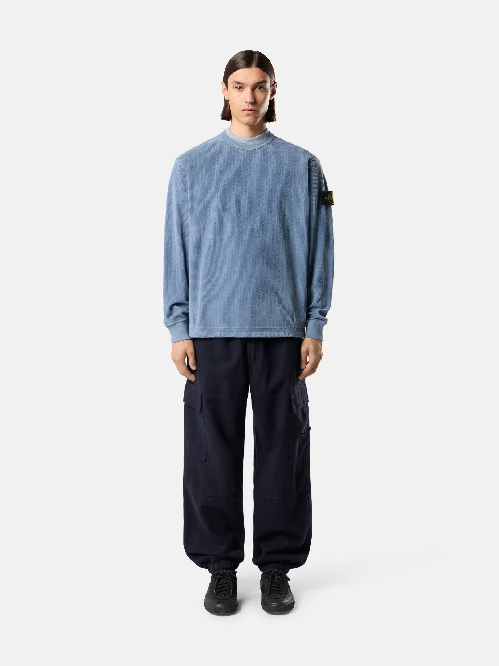 Steel Blue Comfort-fit crewneck sweatshirt with shoulder inserts