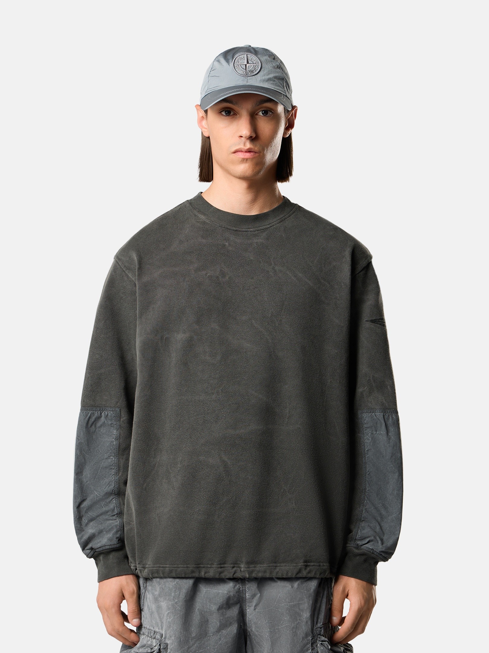 Black Oversized-fit crewneck sweatshirt with contrast fabric
