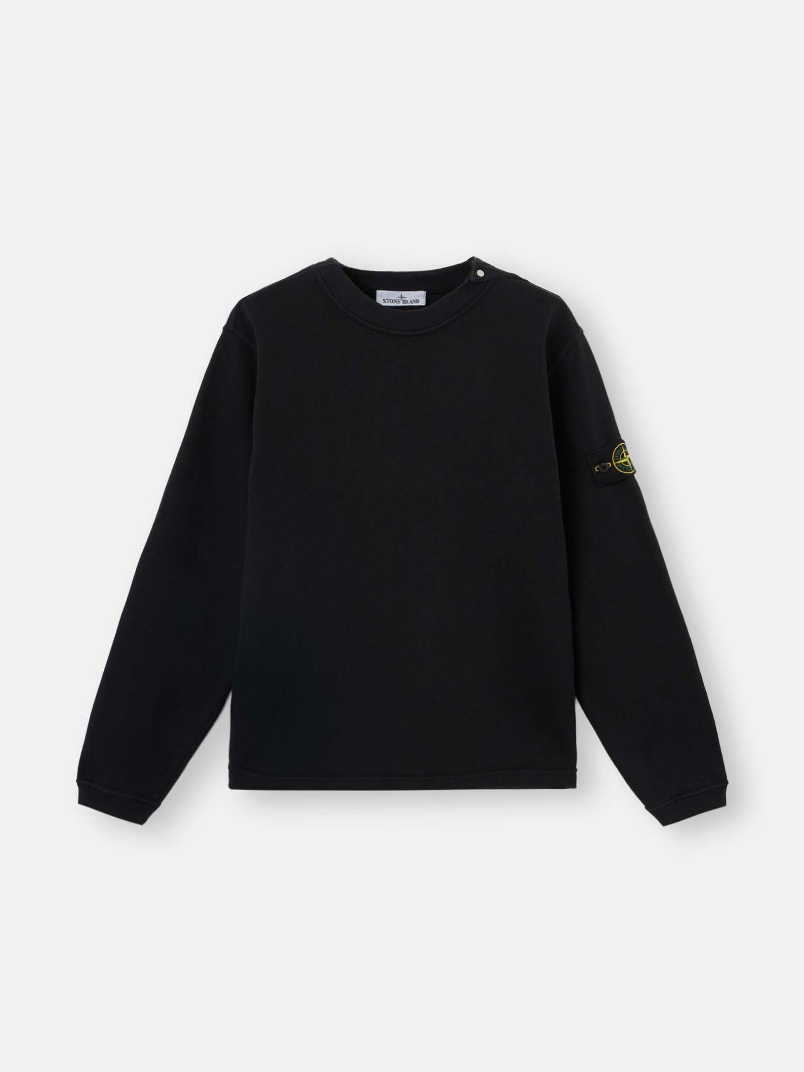 Black Comfort-fit crewneck sweatshirt with shoulder placket