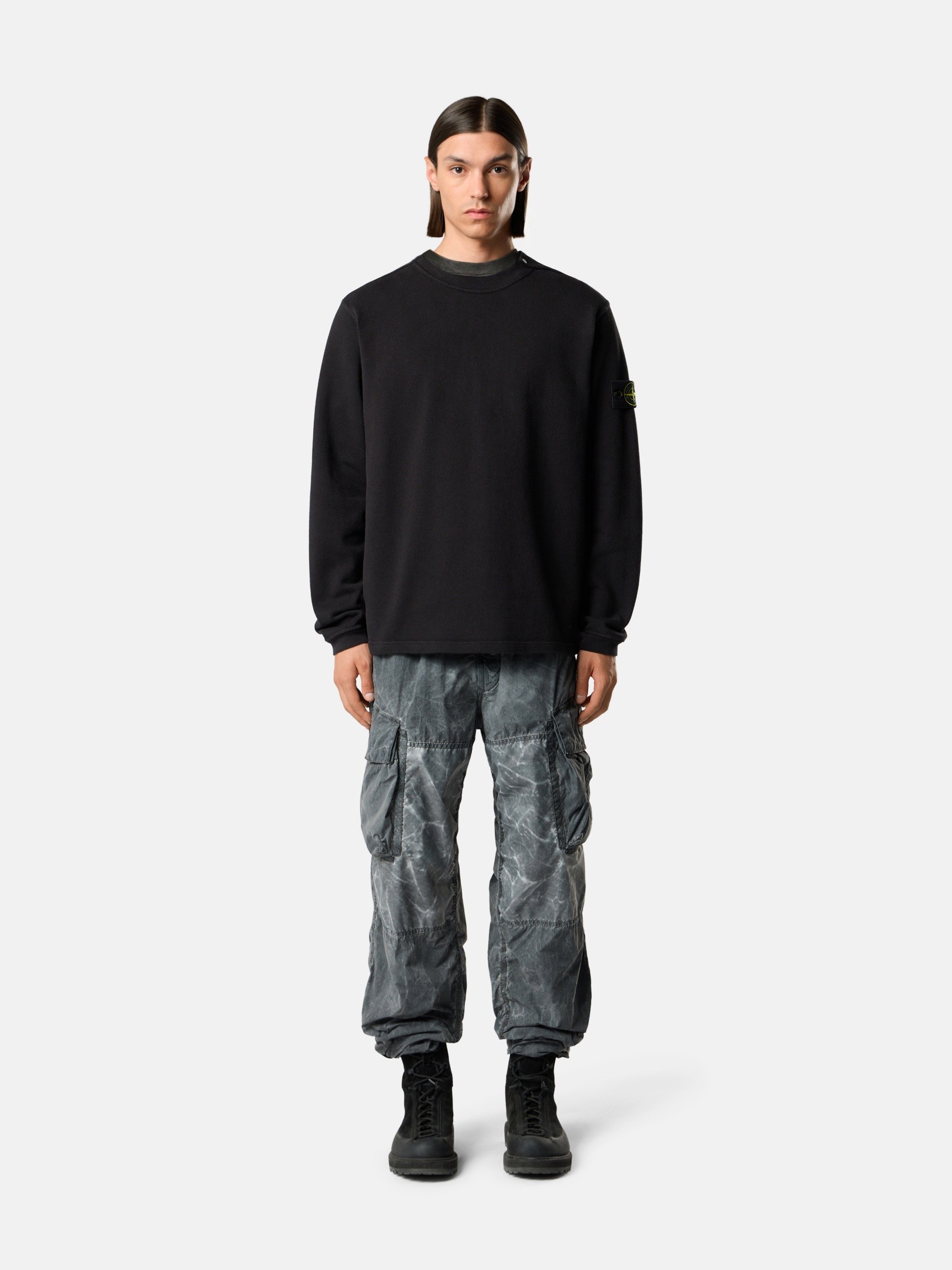 STONE 23AW BRUSHED SWEAT 3XL ブラック Men's Stone Jacquard Sweater
