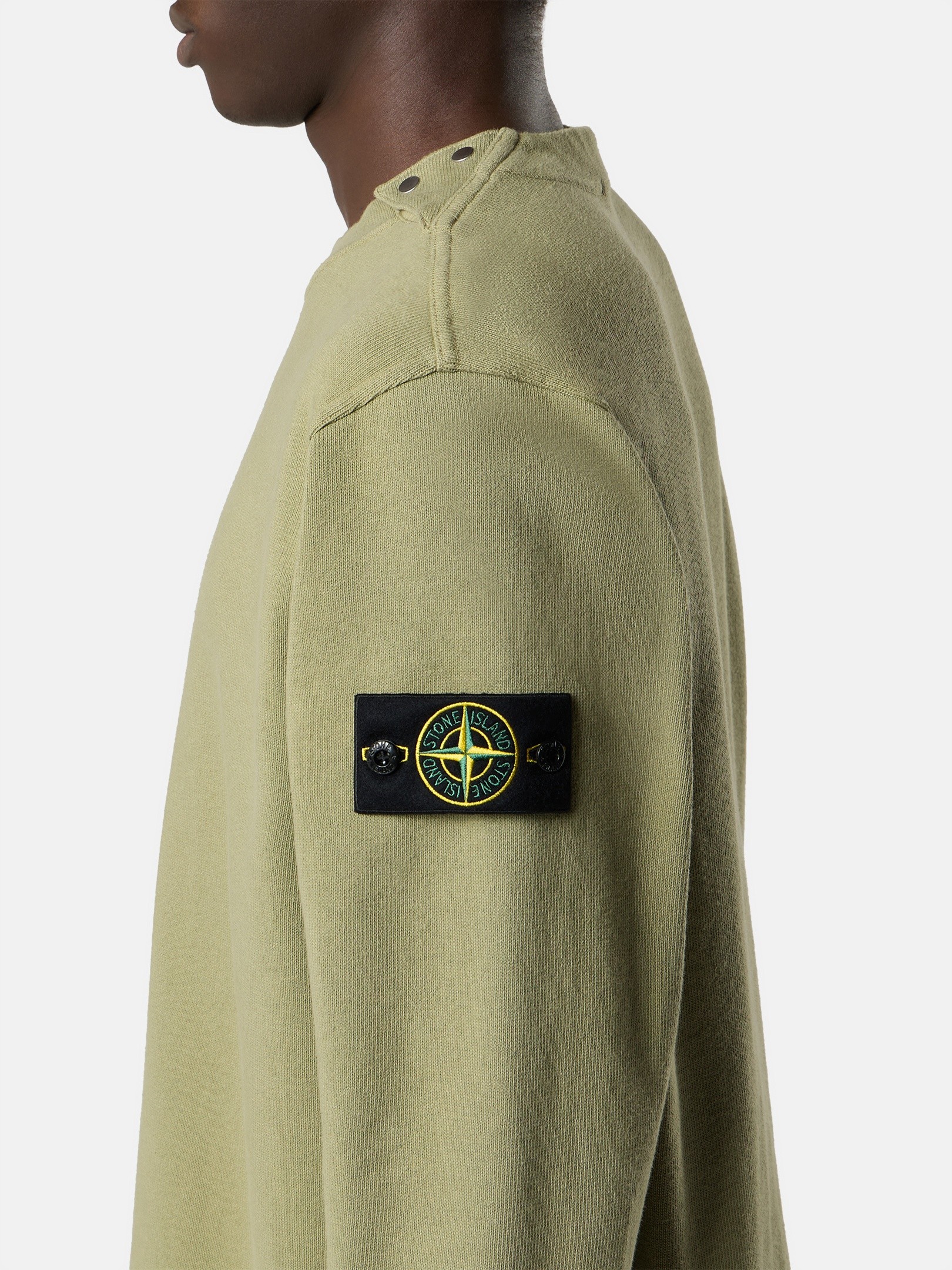 Laurel Green Comfort-fit crewneck sweatshirt with shoulder placket