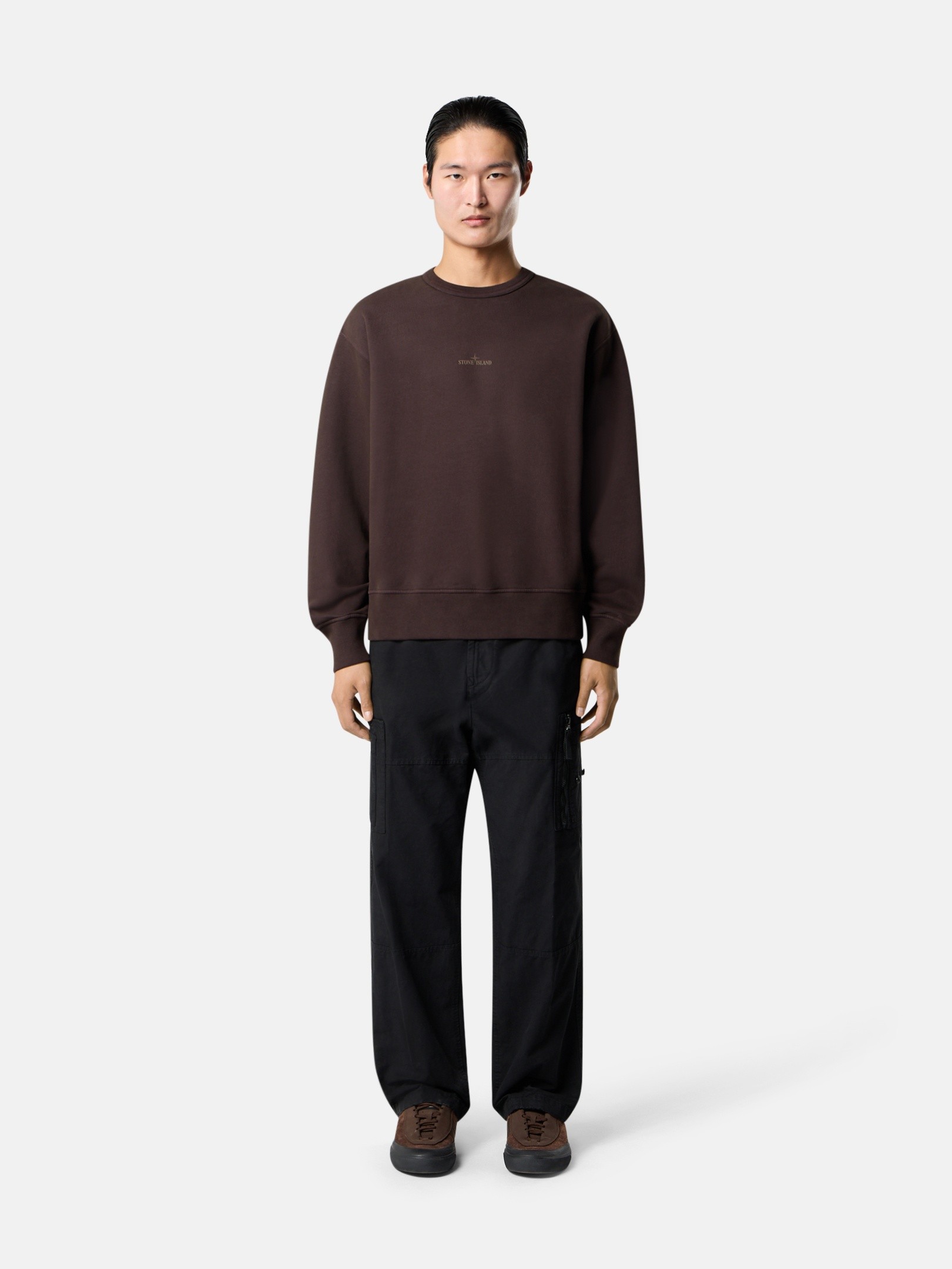 STONE  クルーネック スウェット ダークブラウン フード付きスウェットとラウンドネックスウェット | Stone Island