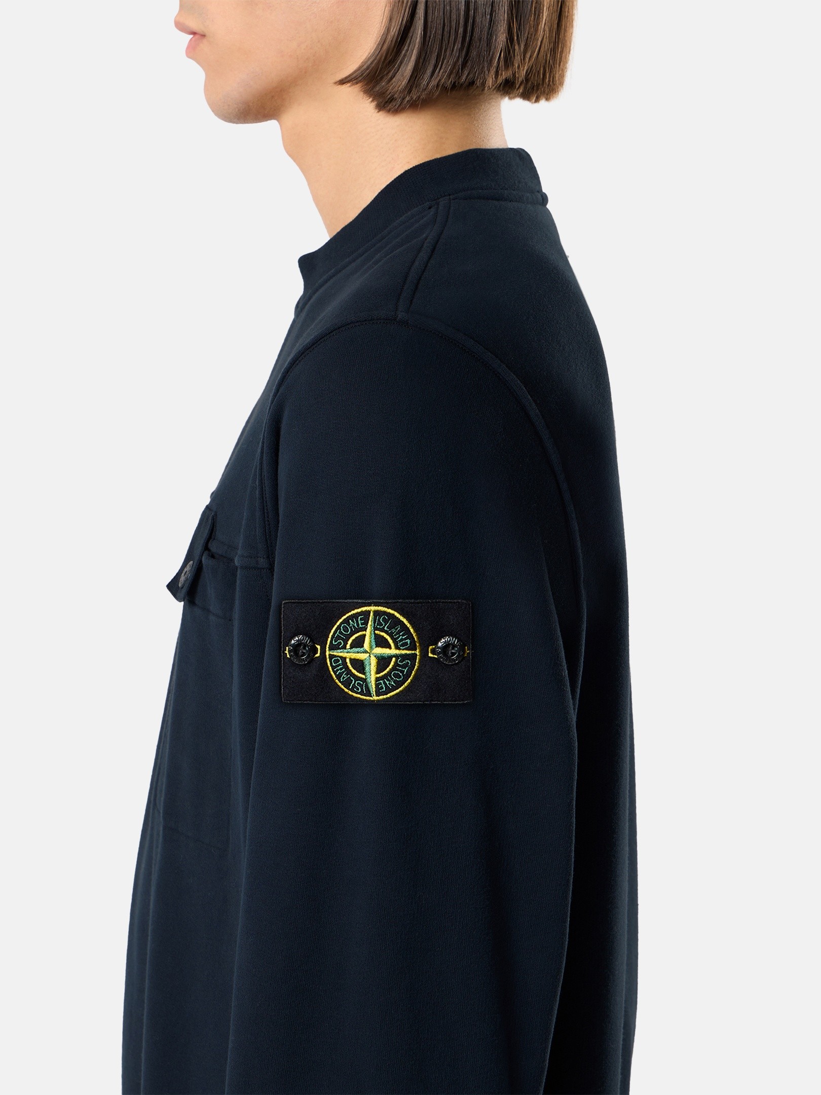 Navy Blue Regular-fit crewneck sweatshirt with chest pocket