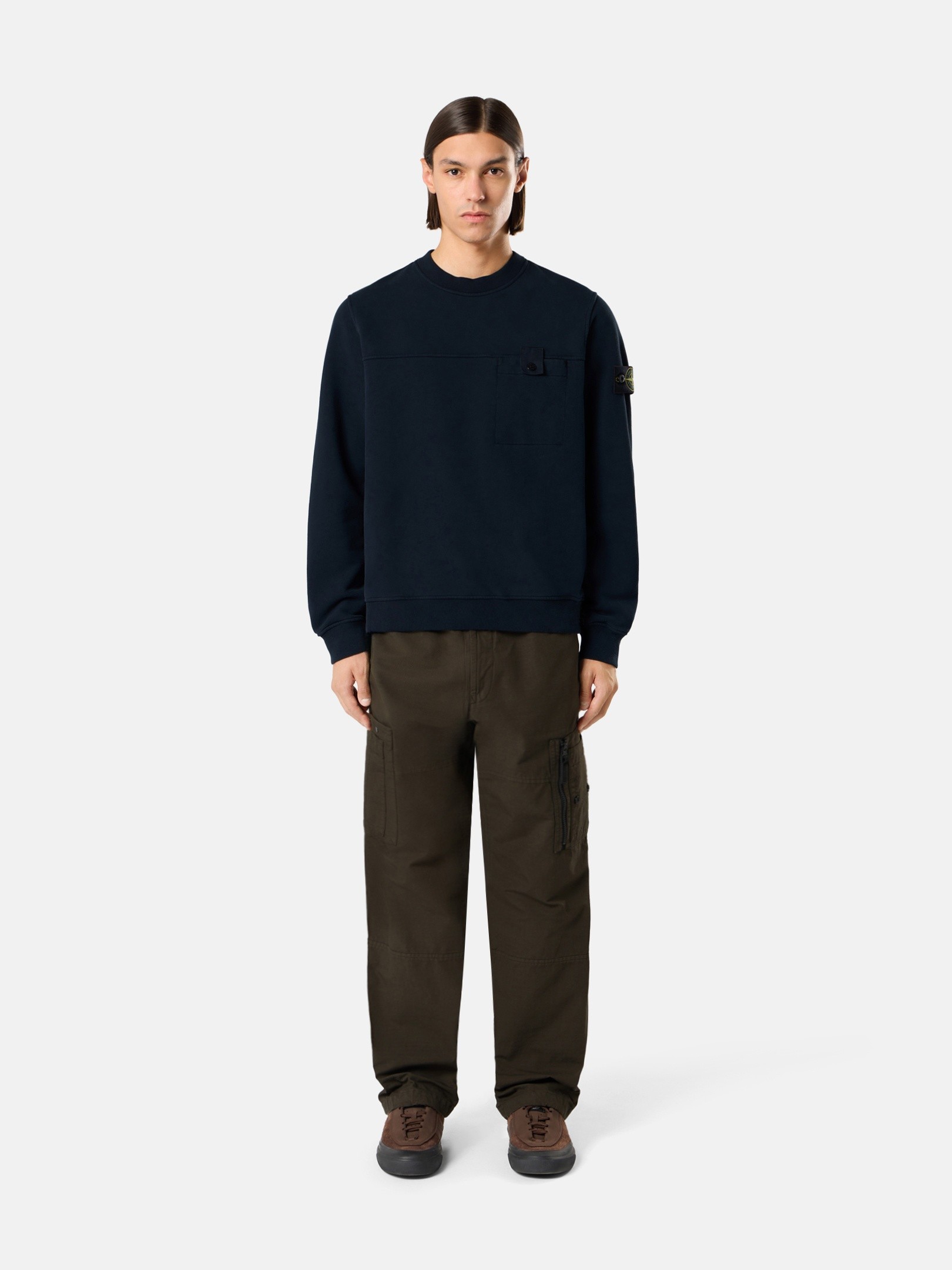 Navy Blue Regular-fit crewneck sweatshirt with chest pocket
