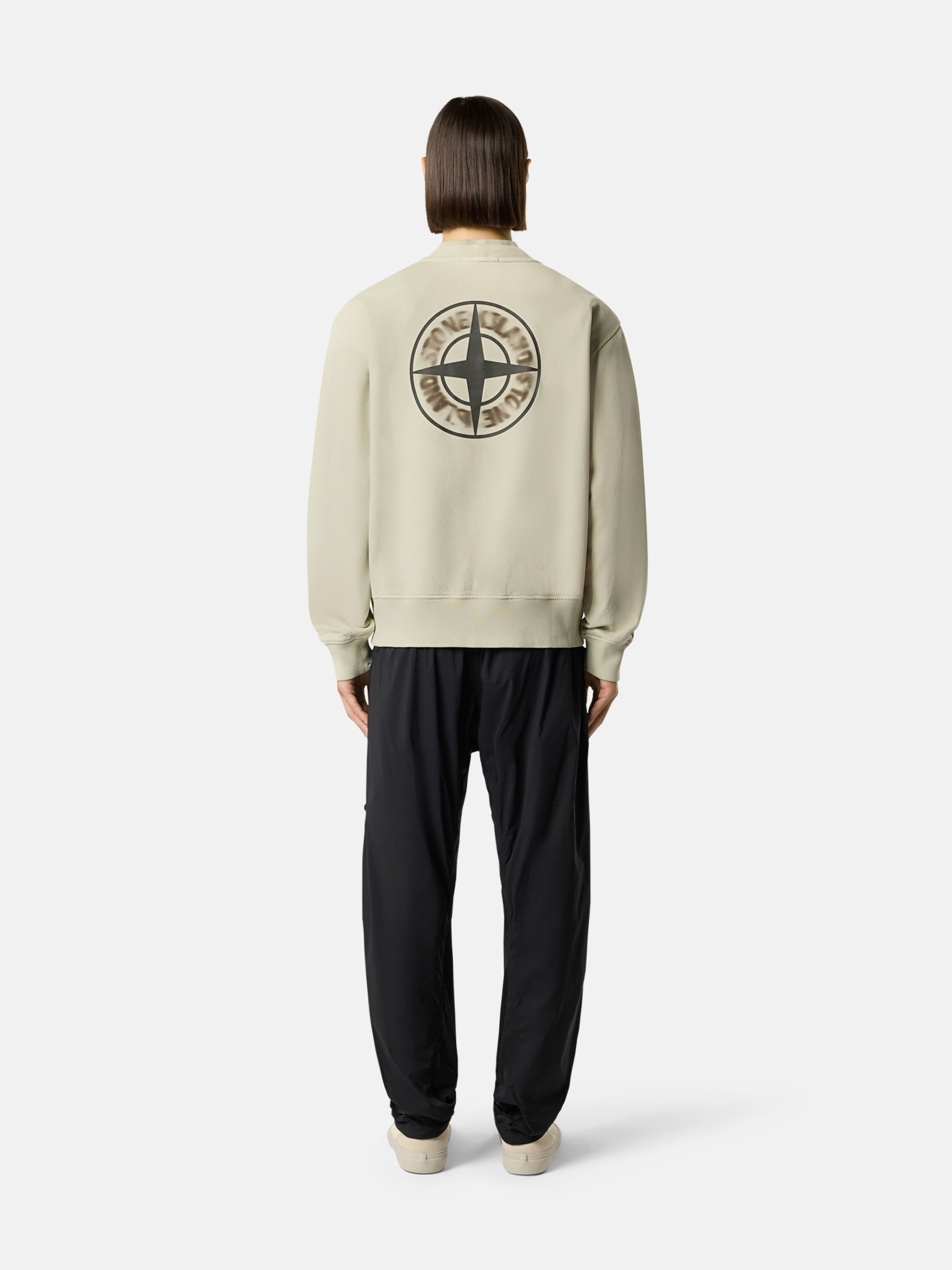 Sand Oversized-fit crewneck sweatshirt with 'Blurred Compass