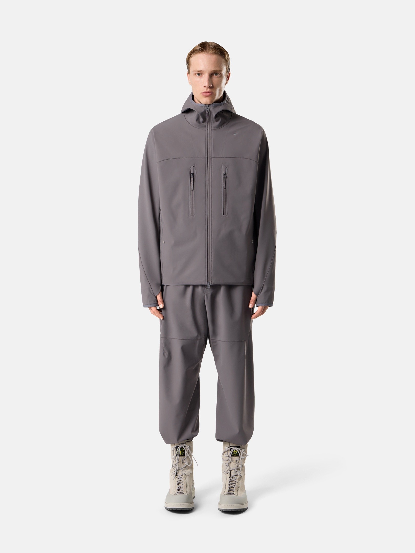Storm Gray Oversized-fit zip-up hooded sweatshirt with zip pockets