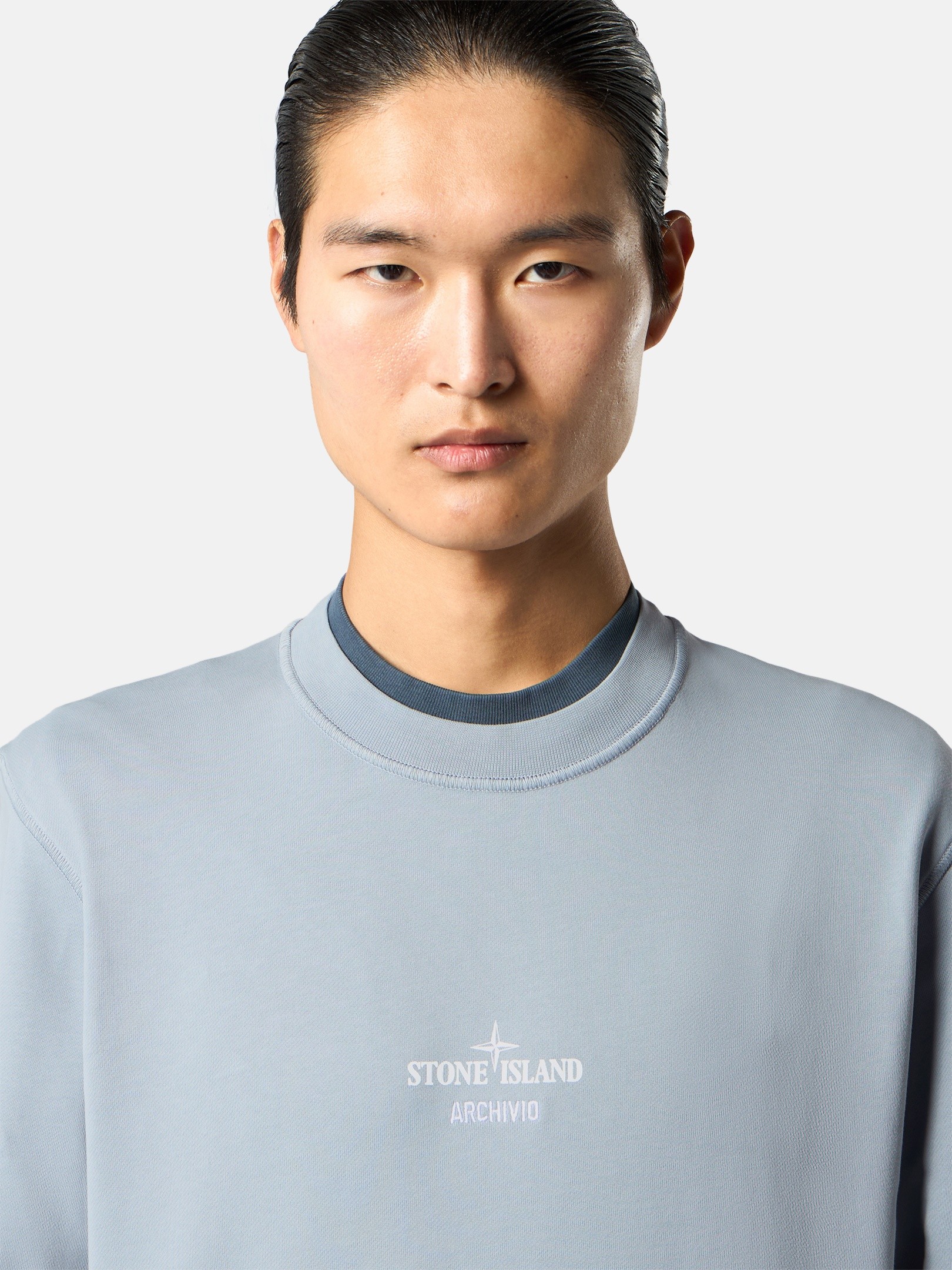 Ash Gray Regular-fit crewneck sweatshirt with seasonal 'ARCHIVIO