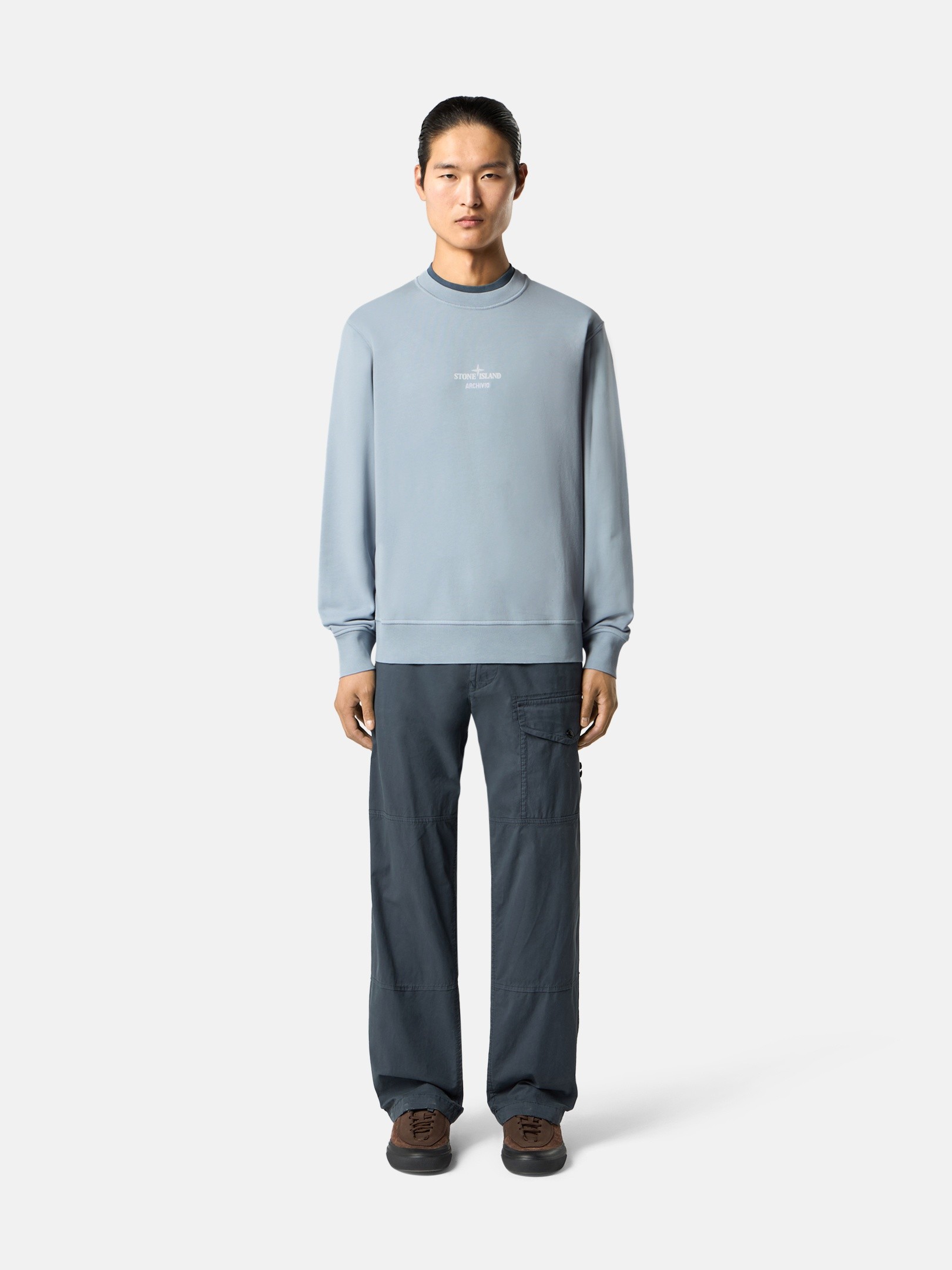 Ash Grey Regular-fit crewneck sweatshirt with seasonal 'ARCHIVIO