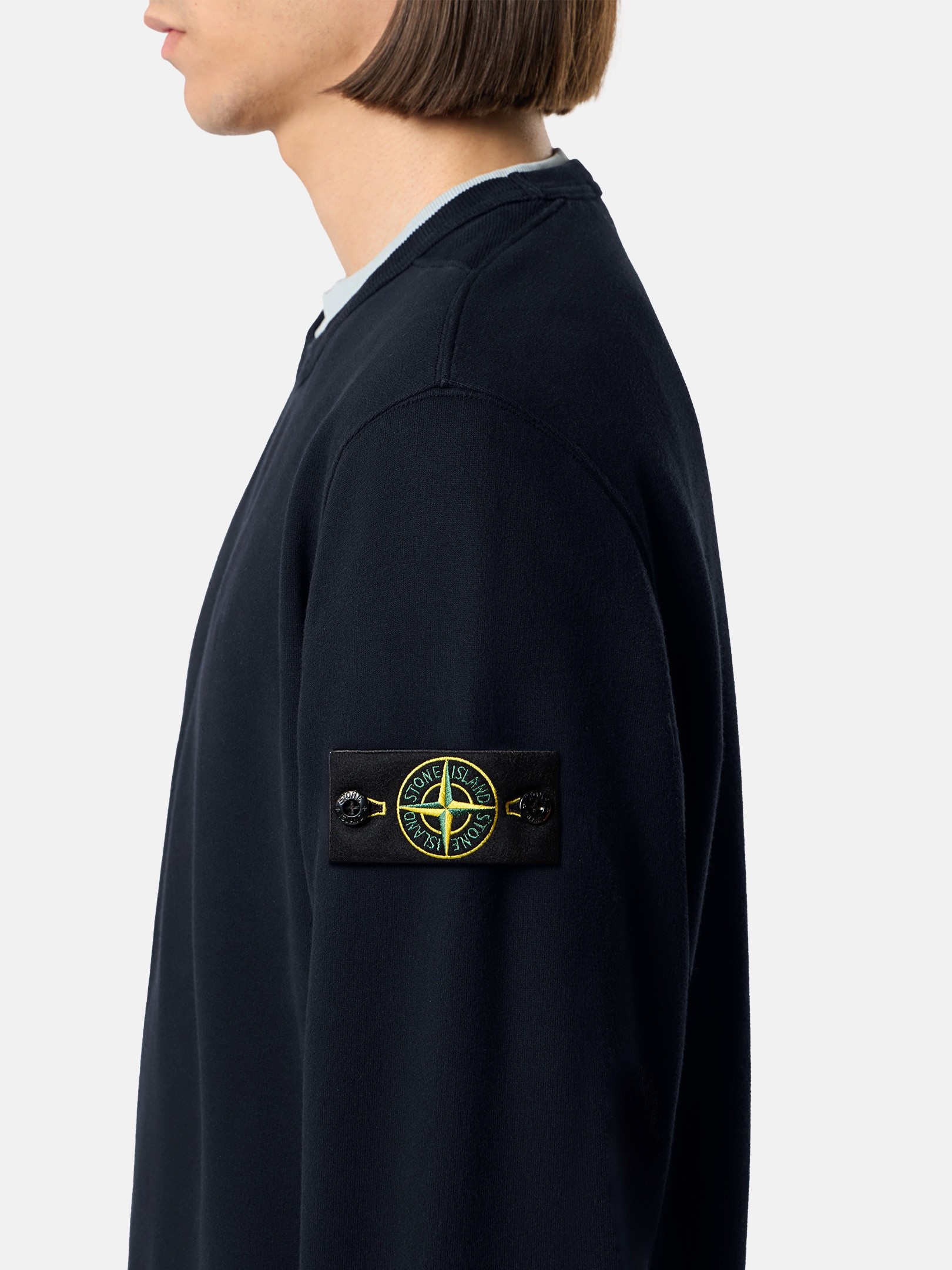 Navy Blue Regular-fit crewneck sweatshirt with ribbed inserts