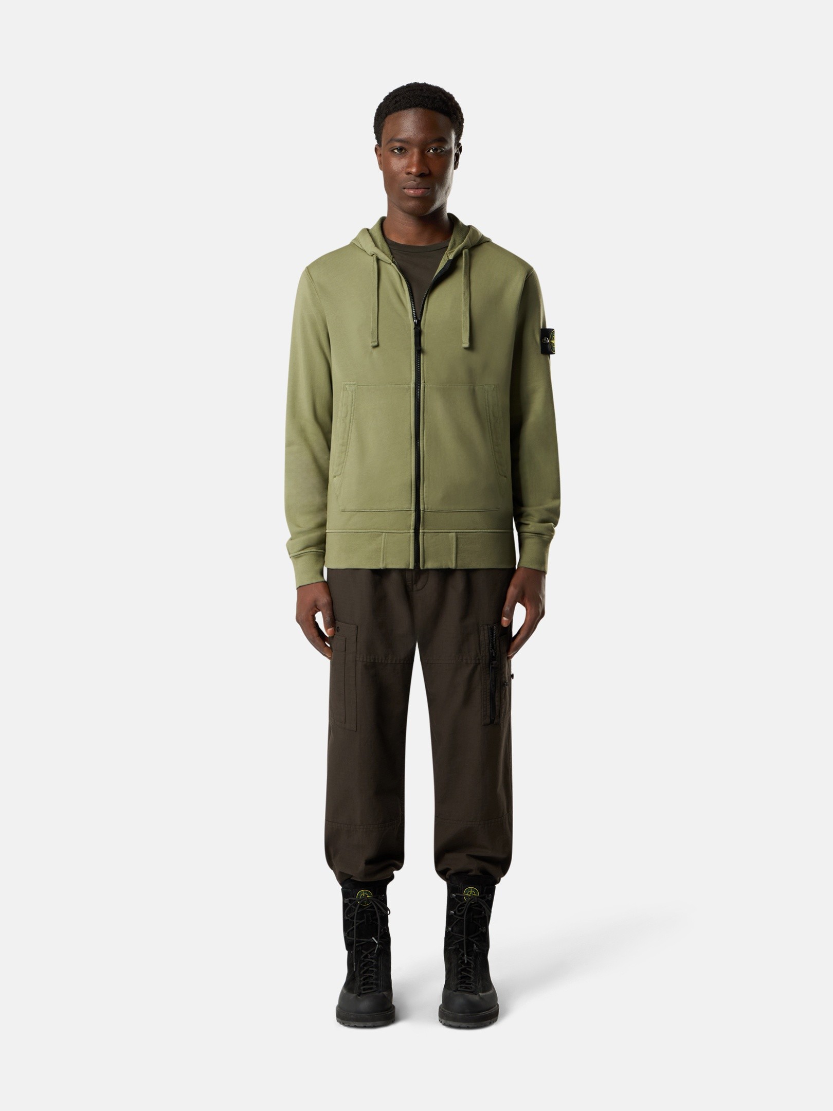 Laurel Green Regular-fit zip-up hooded sweatshirt with pockets