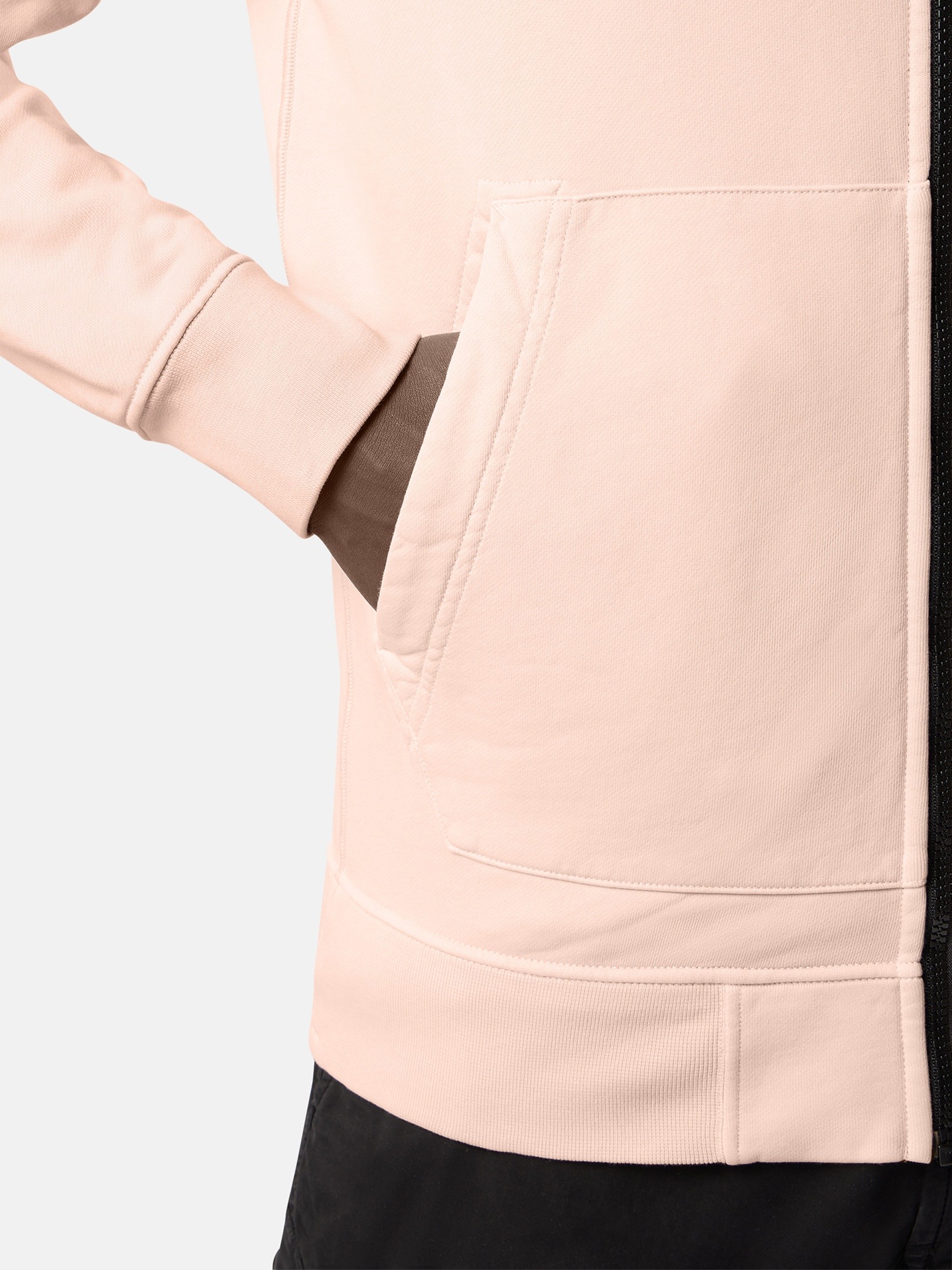 Antique Rose Regular-fit zipper-up hooded sweatshirt with pockets