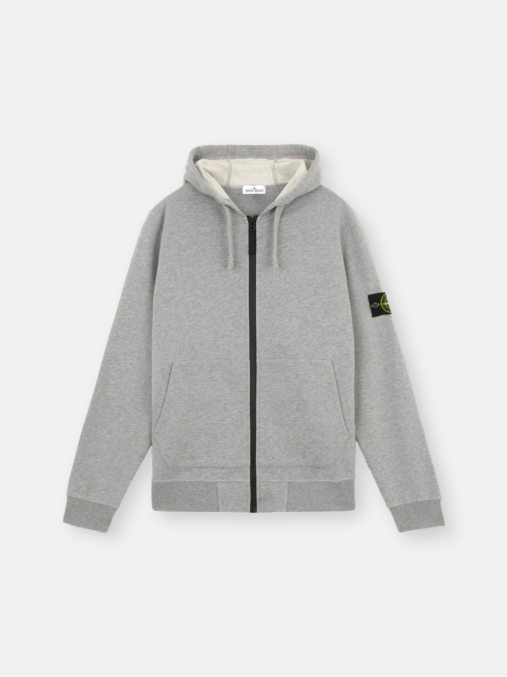 Dust Grey Melange Regular-fit zipper-up hooded sweatshirt with