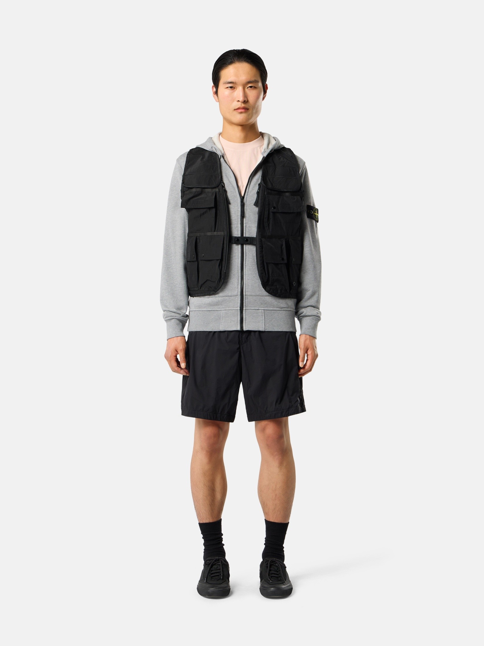Dust Grey Melange Regular-fit zipper-up hooded sweatshirt with