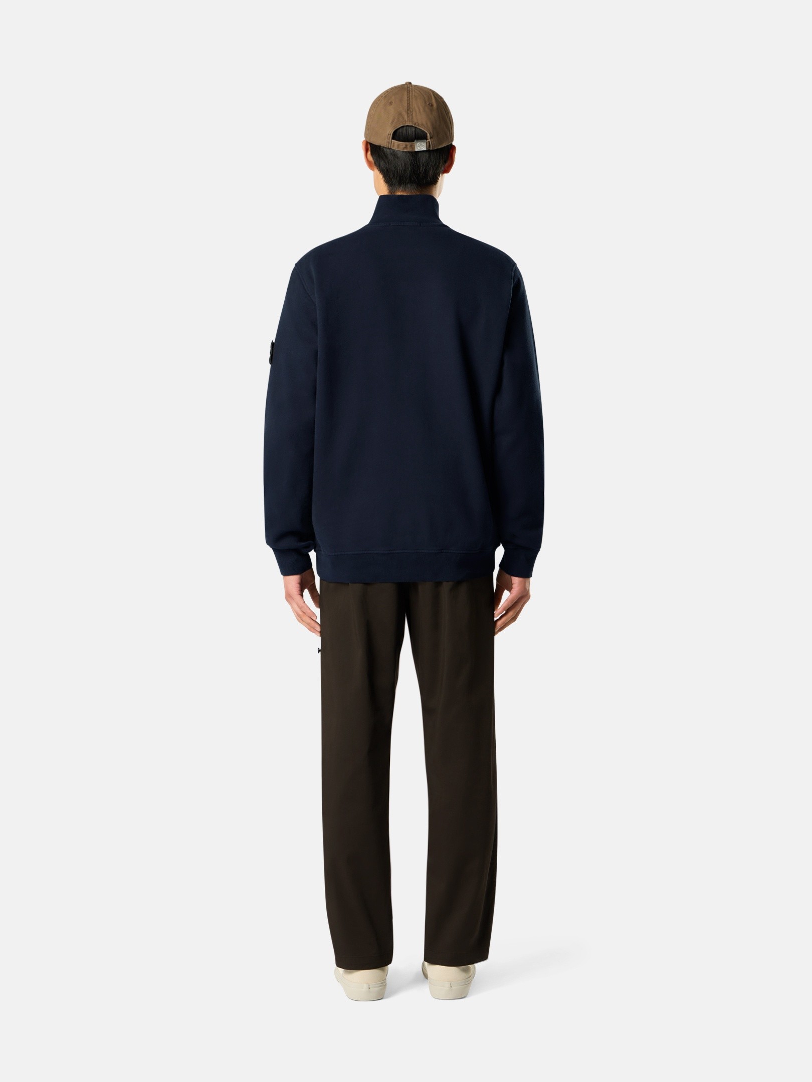 Navy Blue Regular-fit half-zip sweatshirt with ribbed inserts