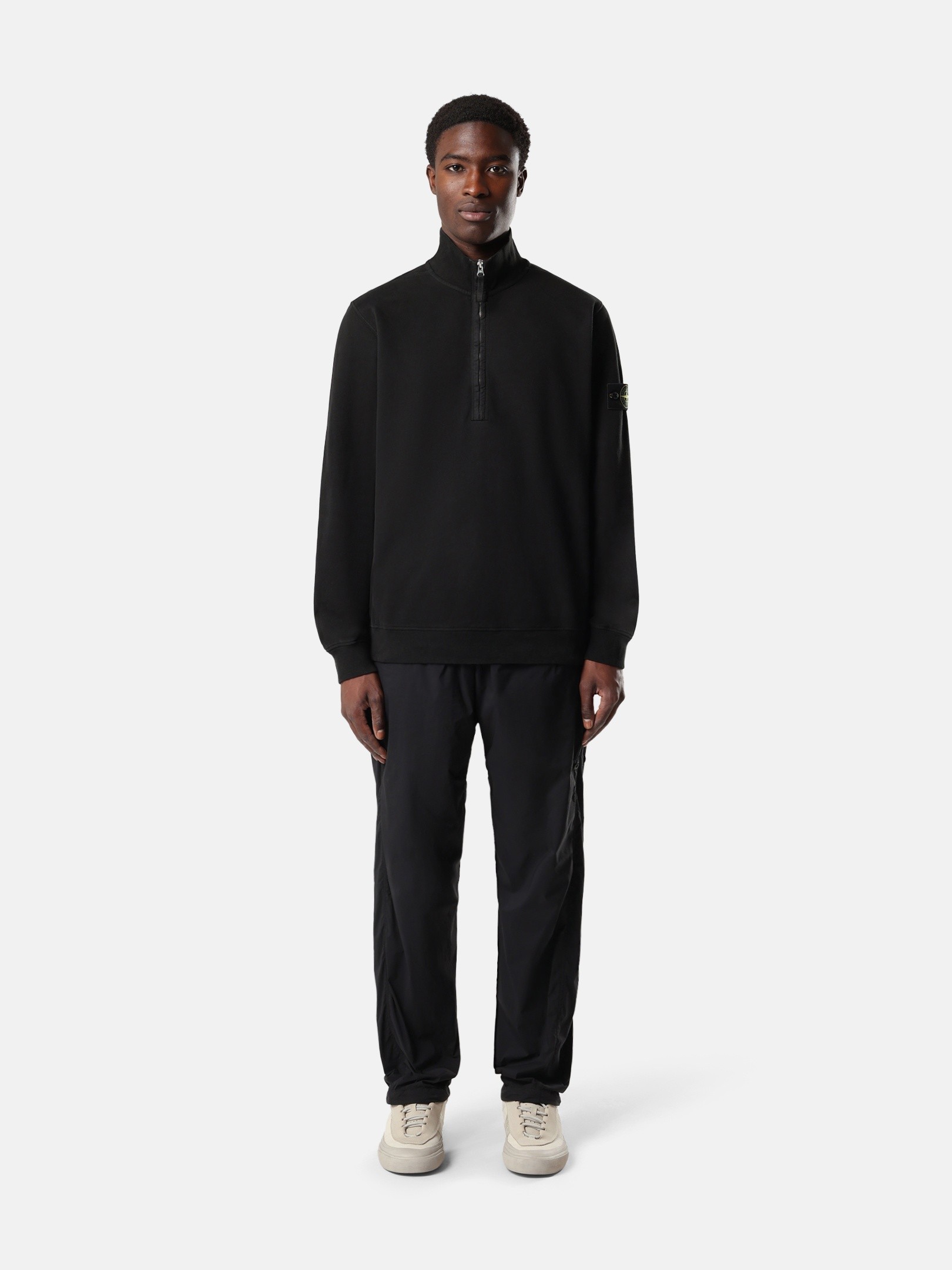 Black Regular-fit half-zip sweatshirt with ribbed inserts 6100068