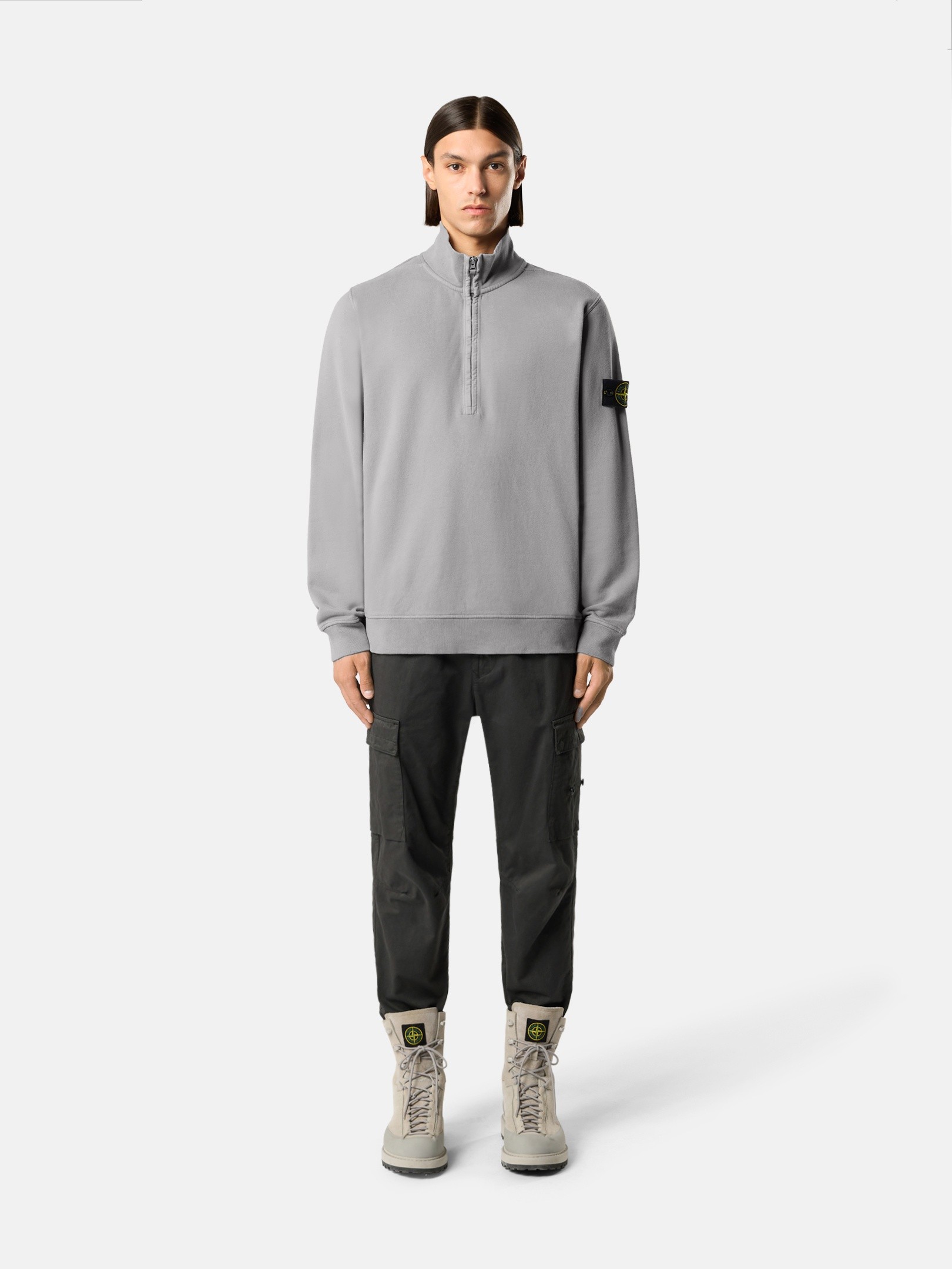 Grey Regular-fit half-zip sweatshirt with ribbed inserts 6100068