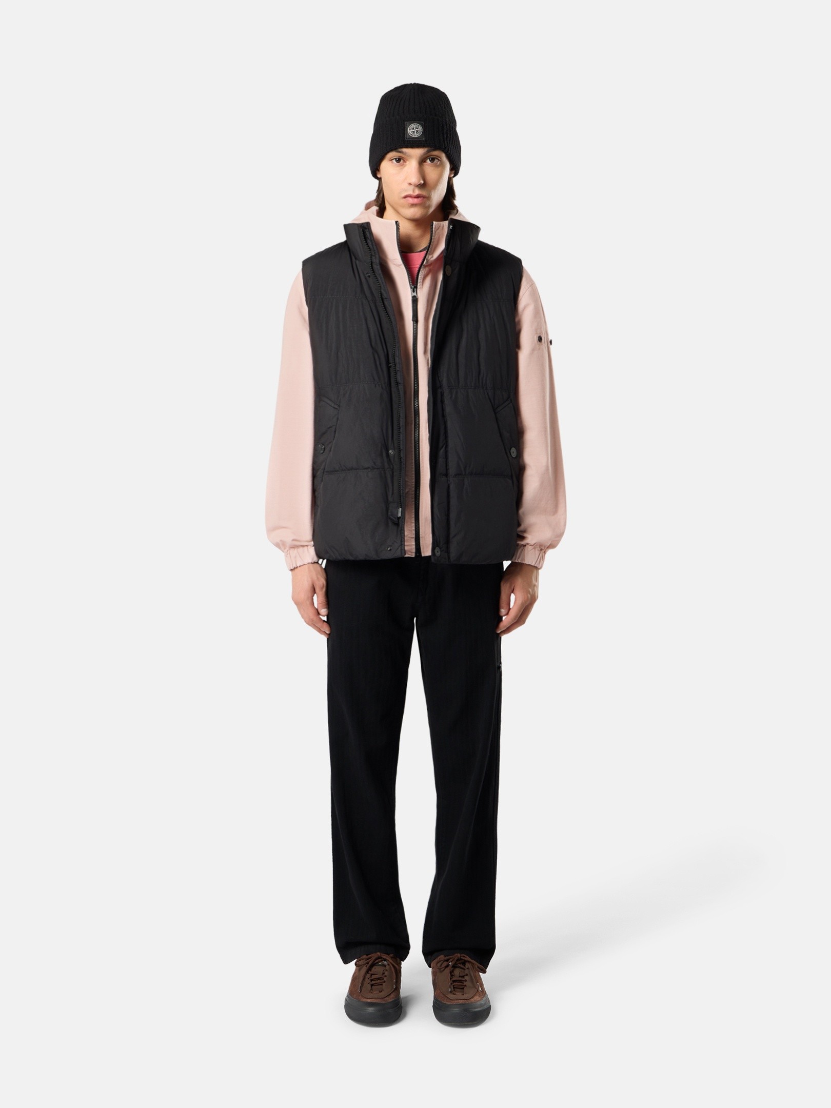 Black Wind-resistant down vest with anti-drop G100010 CRINKLE REPS