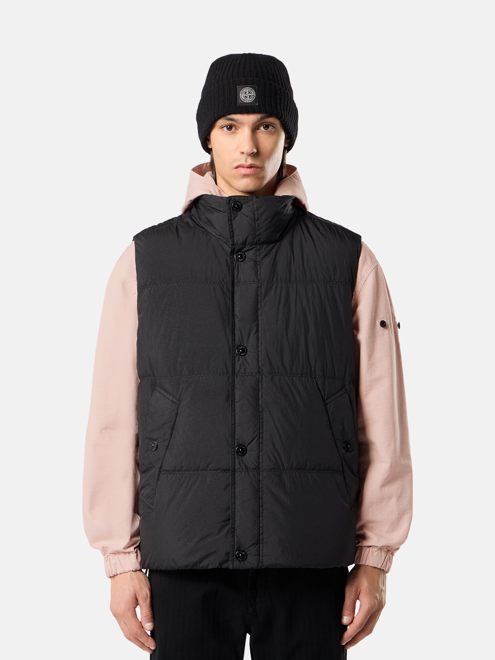 Black Wind-resistant down vest with anti-drop G100010 CRINKLE REPS