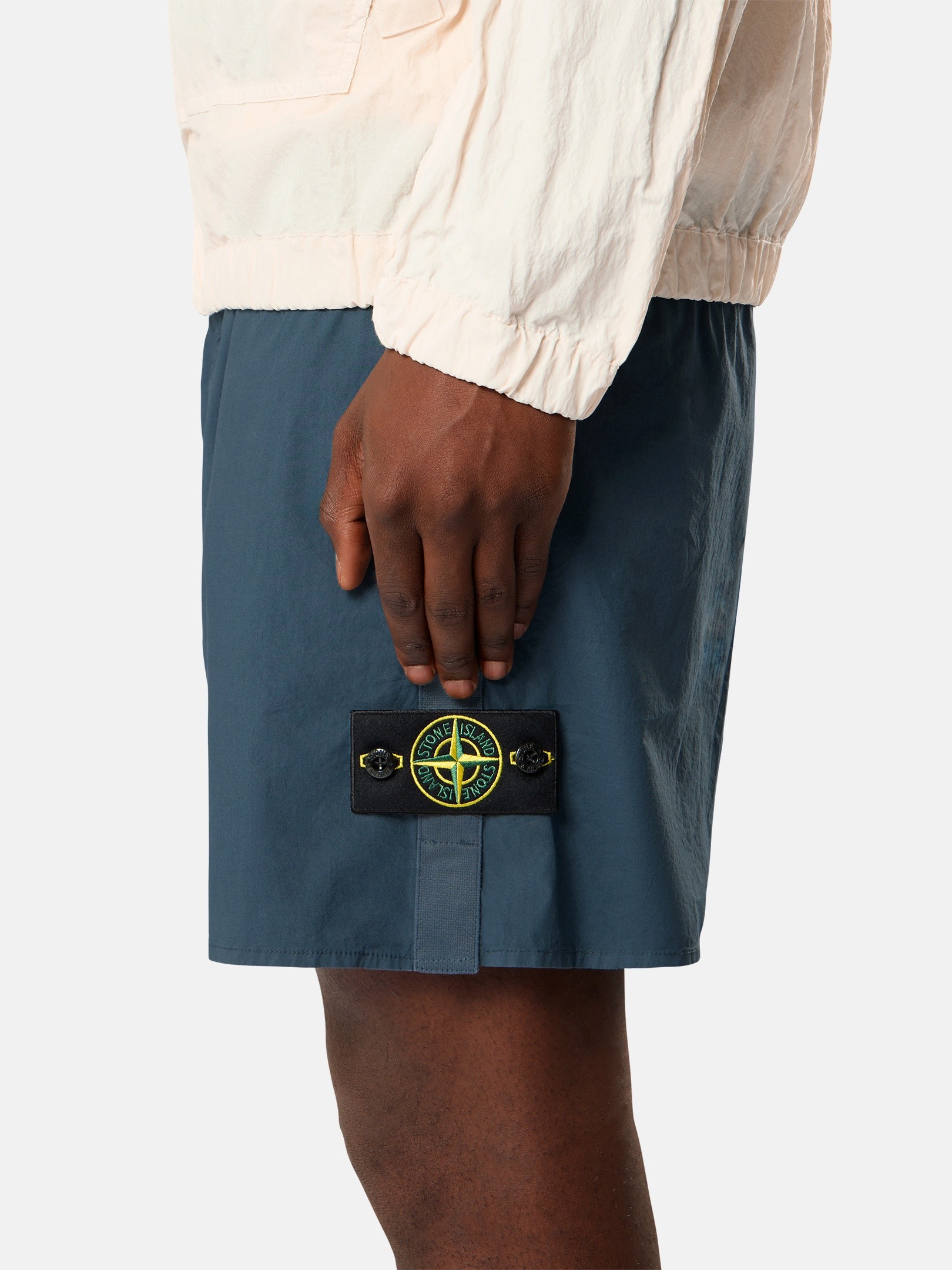 Slate Blue Loose-wide-leg-fit Bermuda shorts with elastic waist