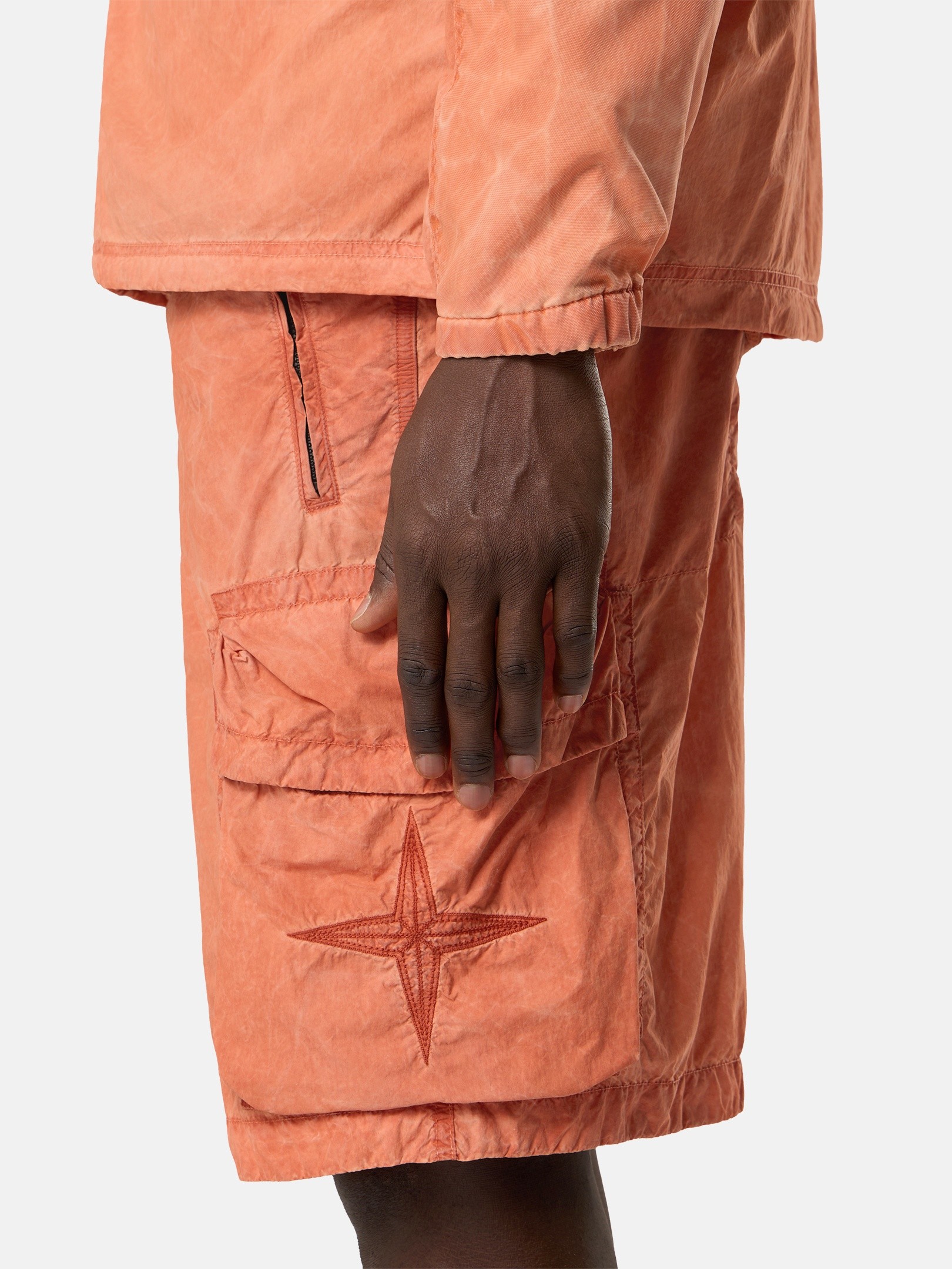 Burnt Orange Loose-wide-leg-fit Bermuda shorts with iridescent